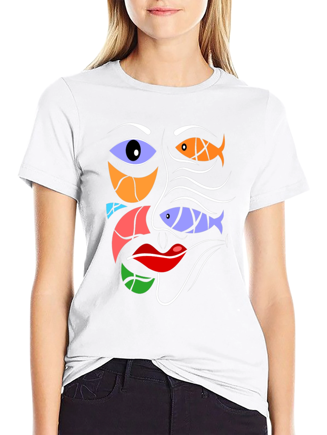Abstract Face Graphic Tee - Modern Art Black T-Shirt