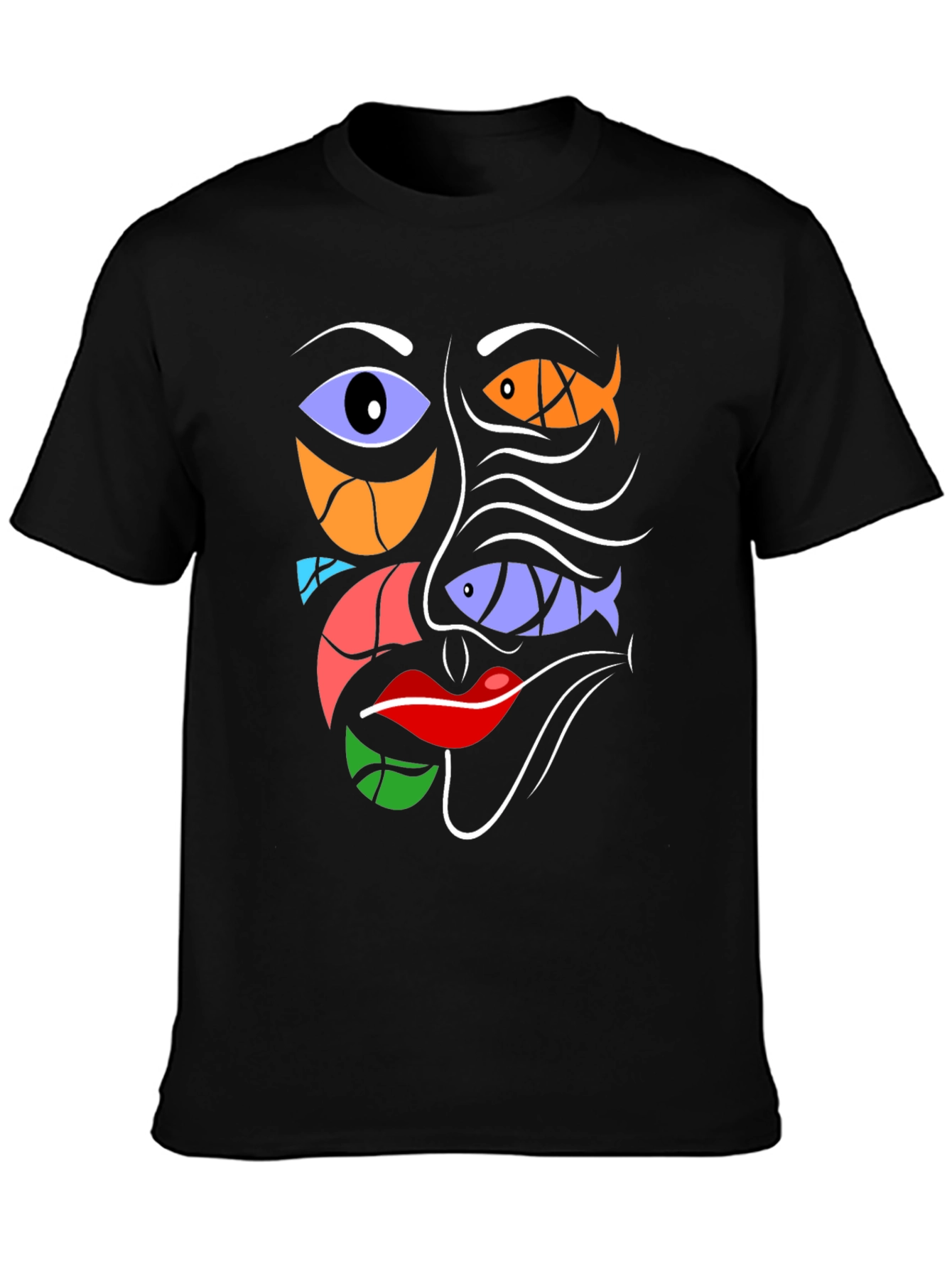 Abstract Face Graphic Tee - Modern Art Black T-Shirt