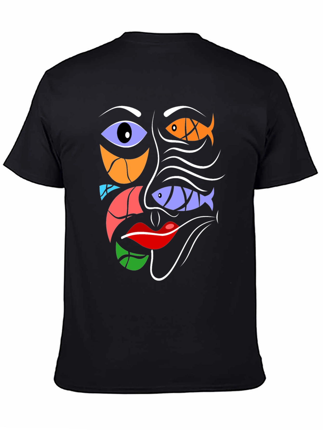 Abstract Face Graphic Tee - Modern Art Black T-Shirt