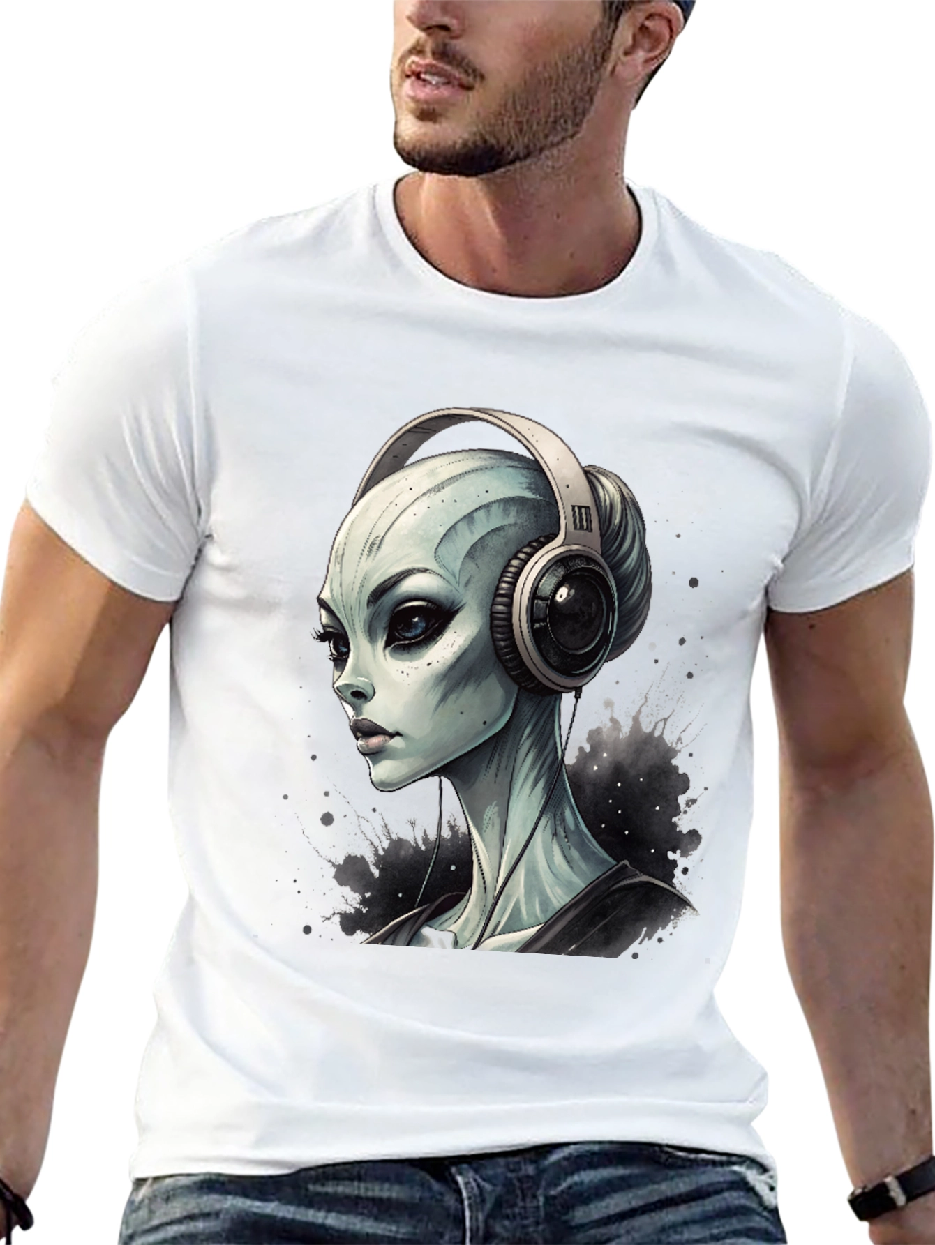 Alien DJ Black T-Shirt - Sci-Fi Music Lover Tee