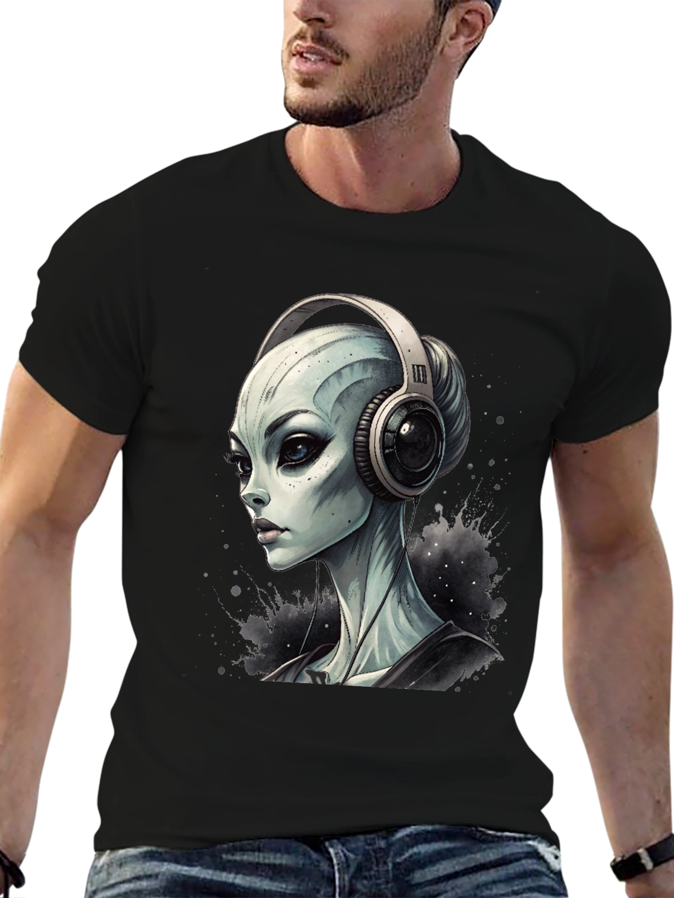 Alien DJ Black T-Shirt - Sci-Fi Music Lover Tee