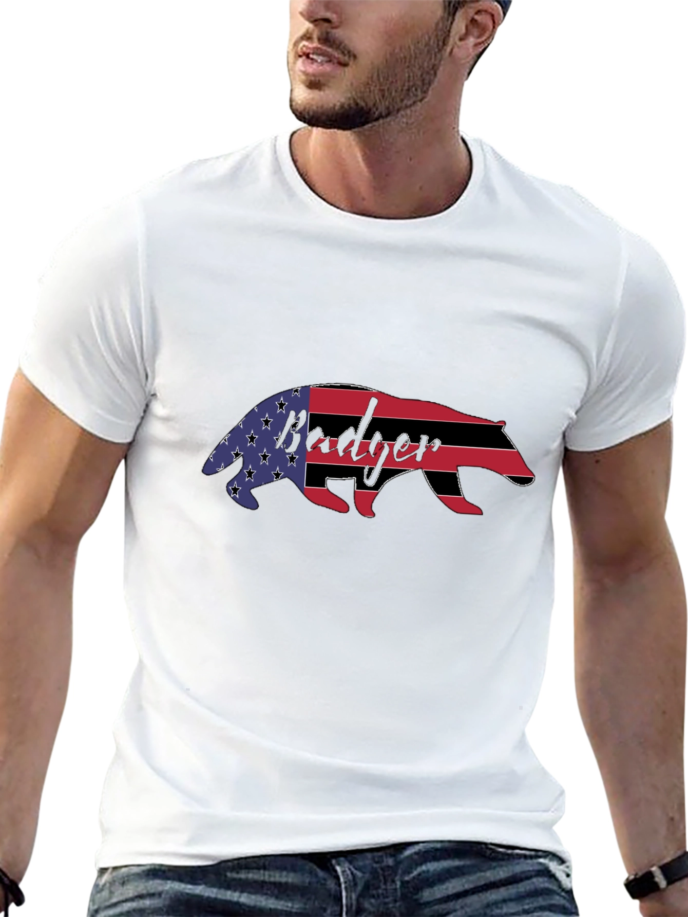 American Badger Graphic Tee - USA Flag Design