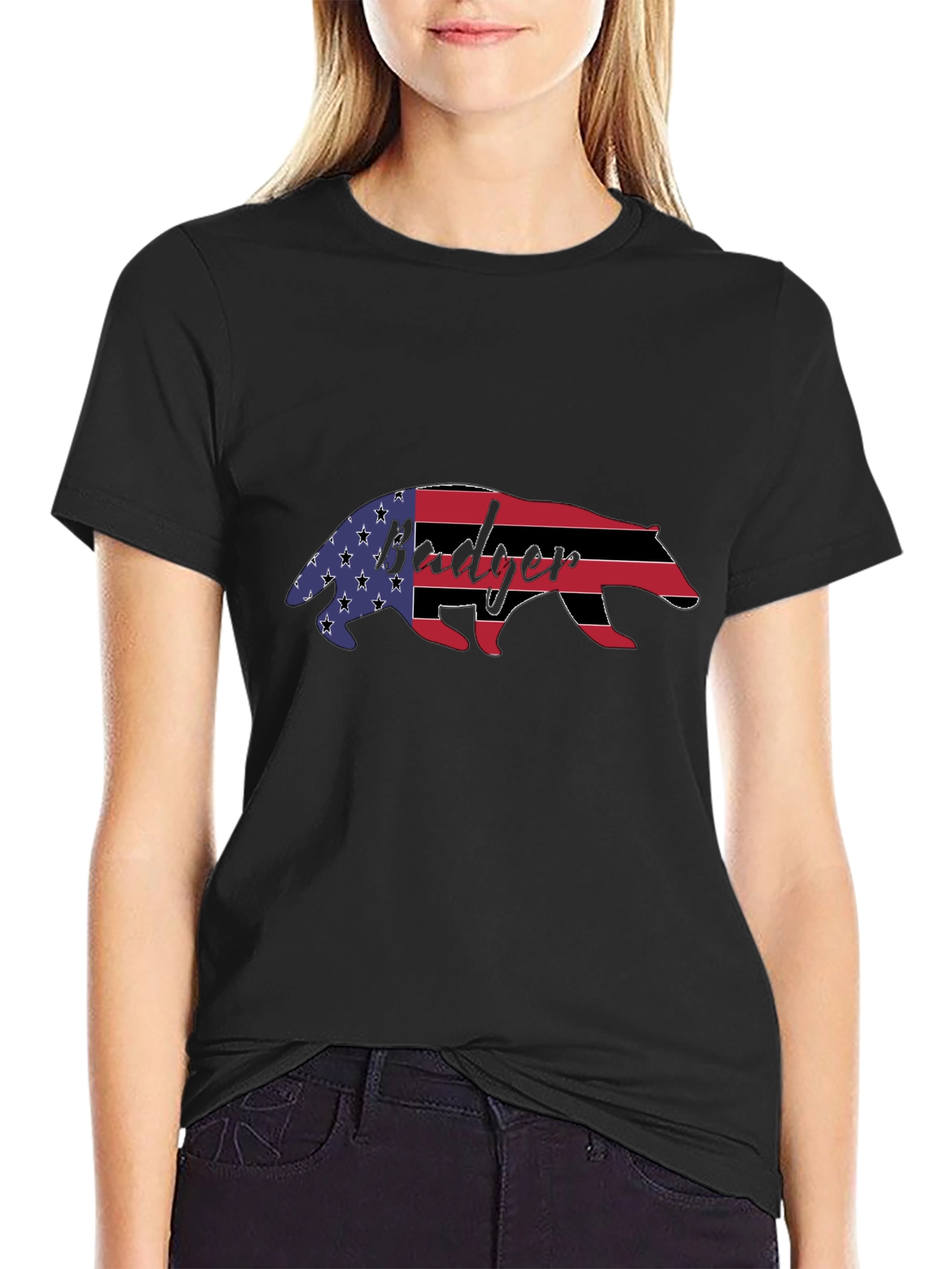 American Badger Graphic Tee - USA Flag Design