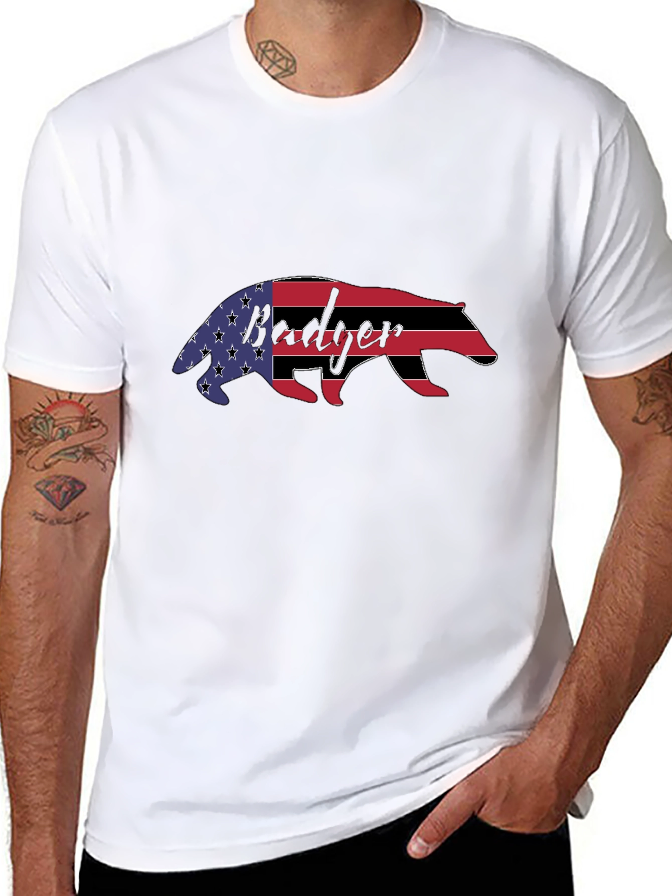American Badger Graphic Tee - USA Flag Design