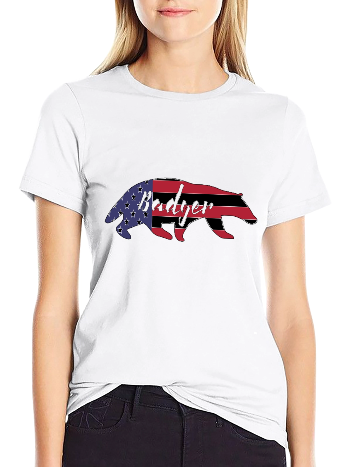 American Badger Graphic Tee - USA Flag Design