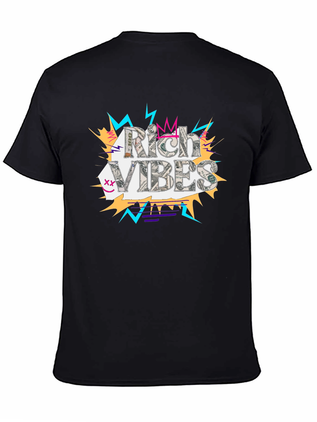 Rich Vibes Graphic Tee - Black Cotton T-Shirt
