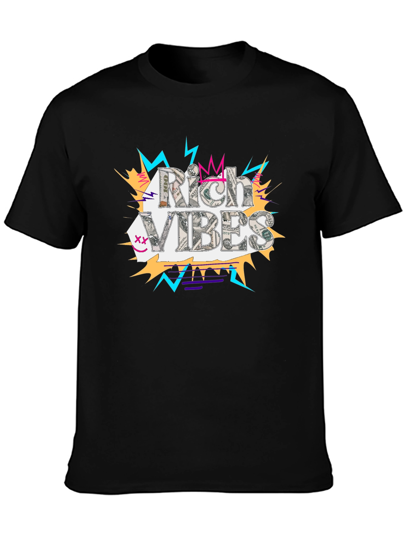 Rich Vibes Graphic Tee - Black Cotton T-Shirt