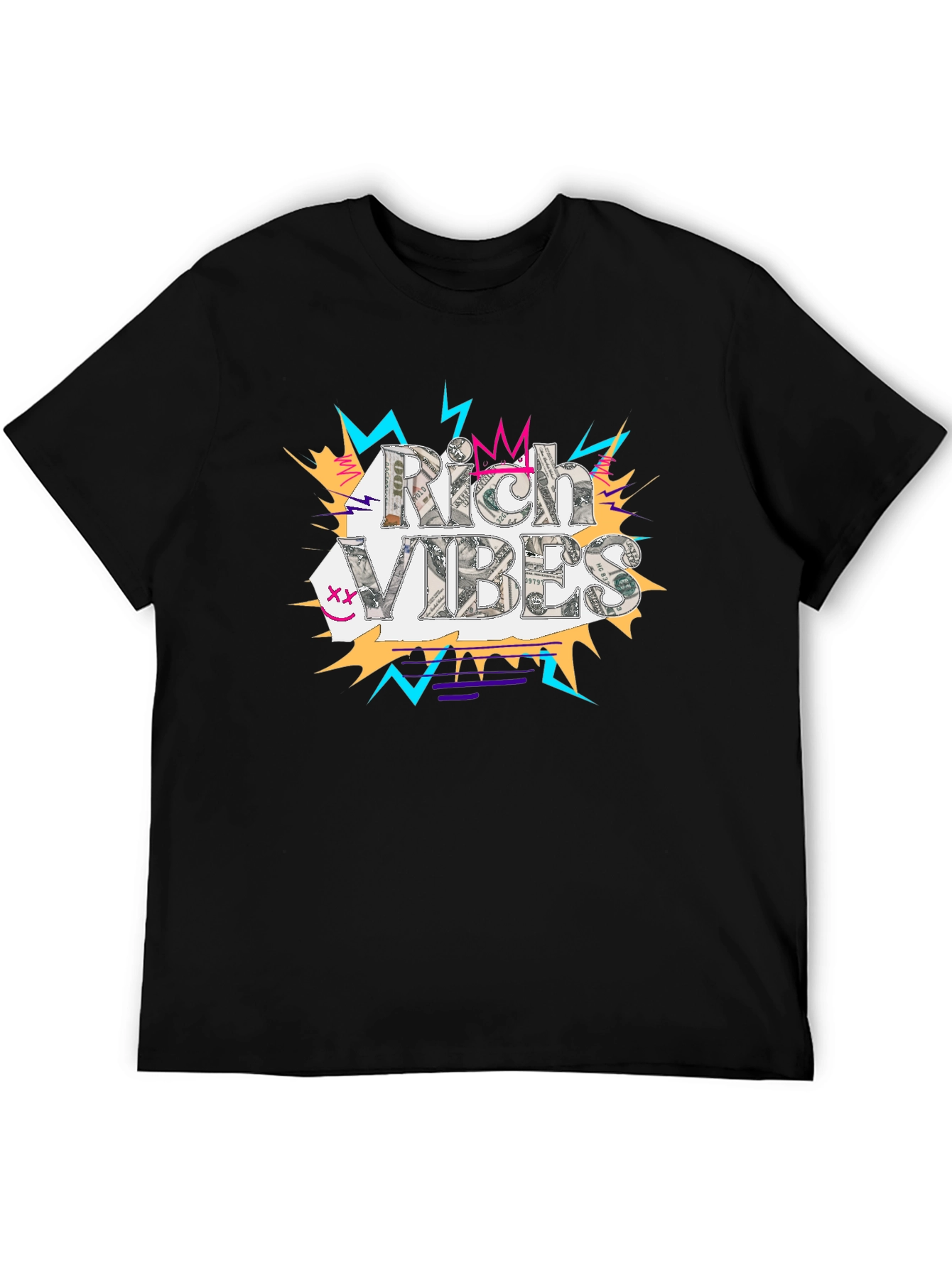 Rich Vibes Graphic Tee - Black Cotton T-Shirt