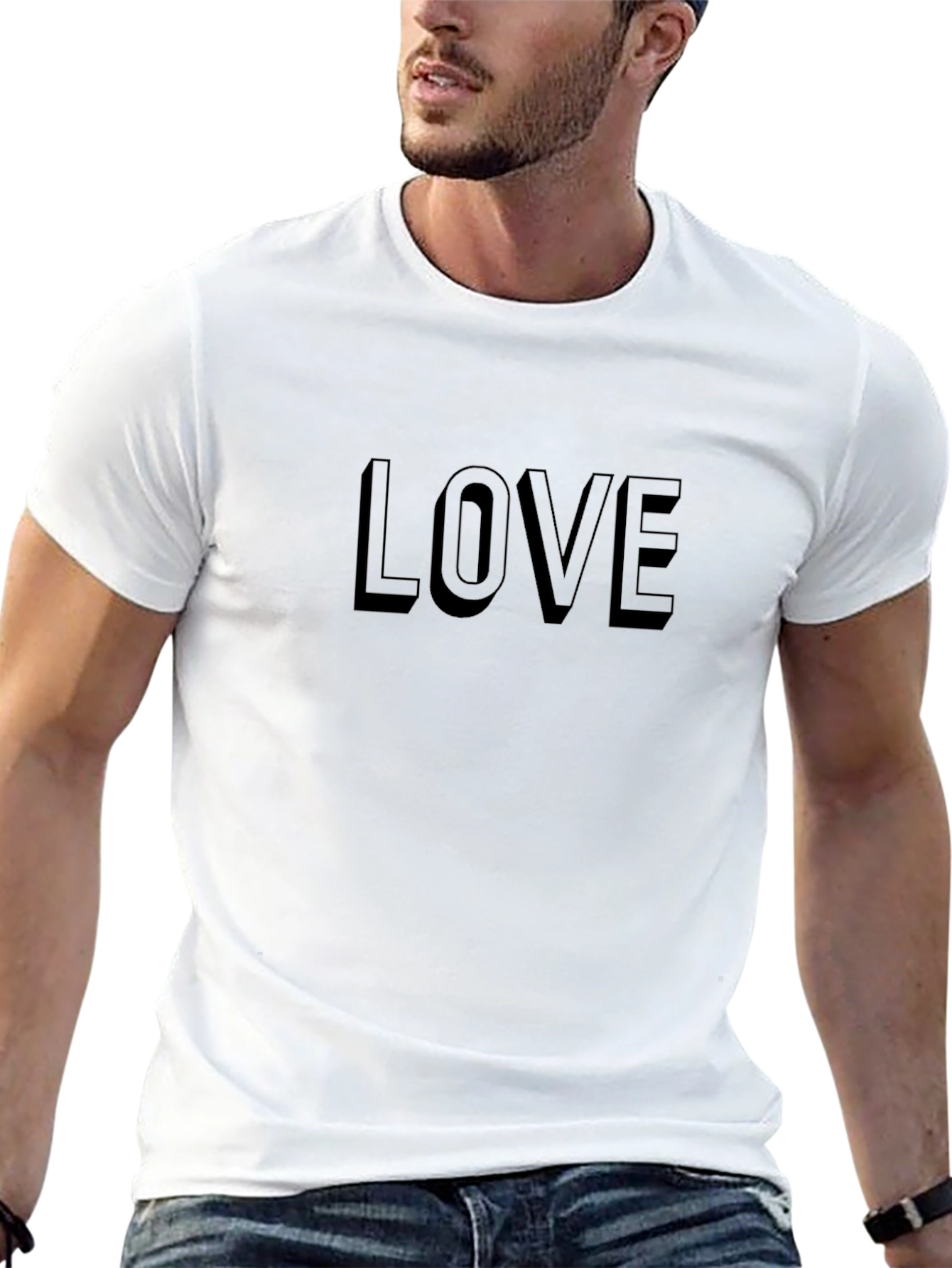 LOVE Graphic Print Crew Neck Tee - Classic Style
