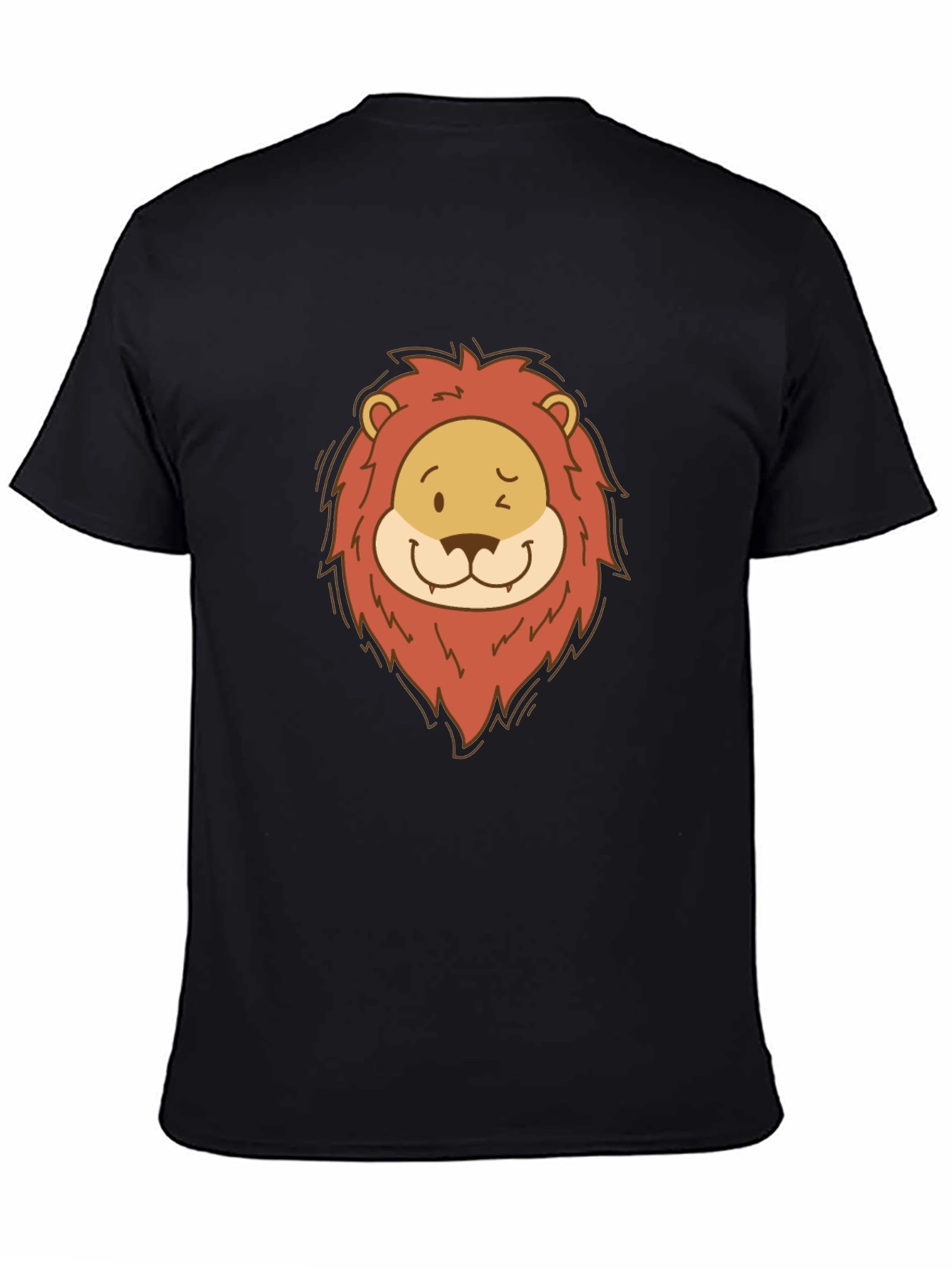 Cartoon Lion Graphic Tee - Black Cotton T-Shirt