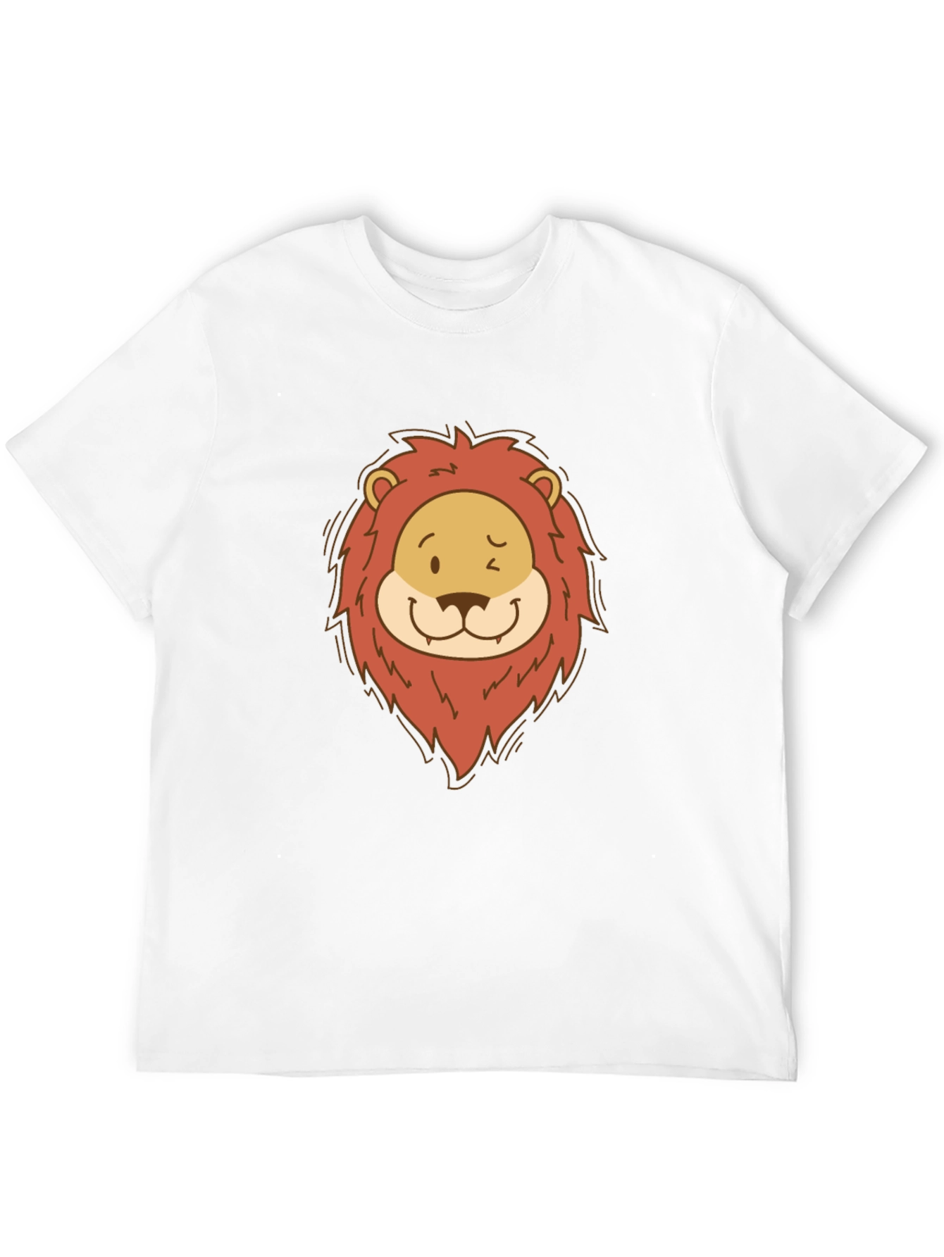 Cartoon Lion Graphic Tee - Black Cotton T-Shirt