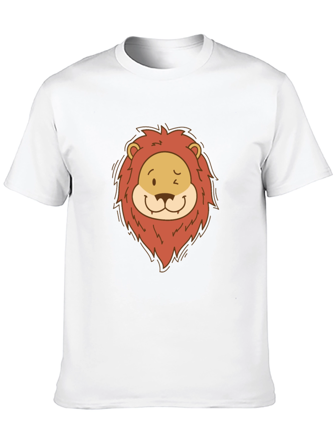 Cartoon Lion Graphic Tee - Black Cotton T-Shirt