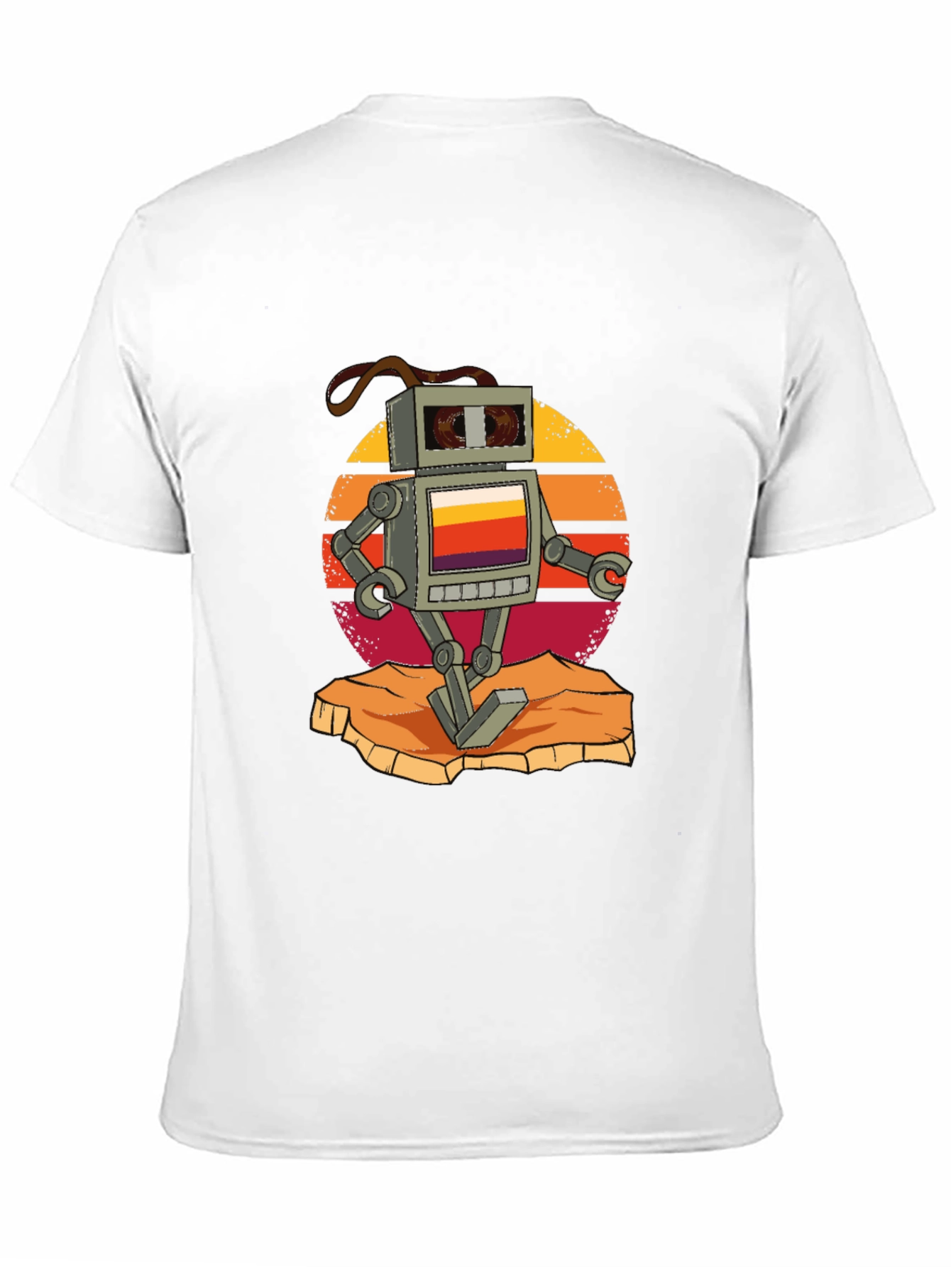Retro Robot Graphic Tee - Black Cotton T-Shirt