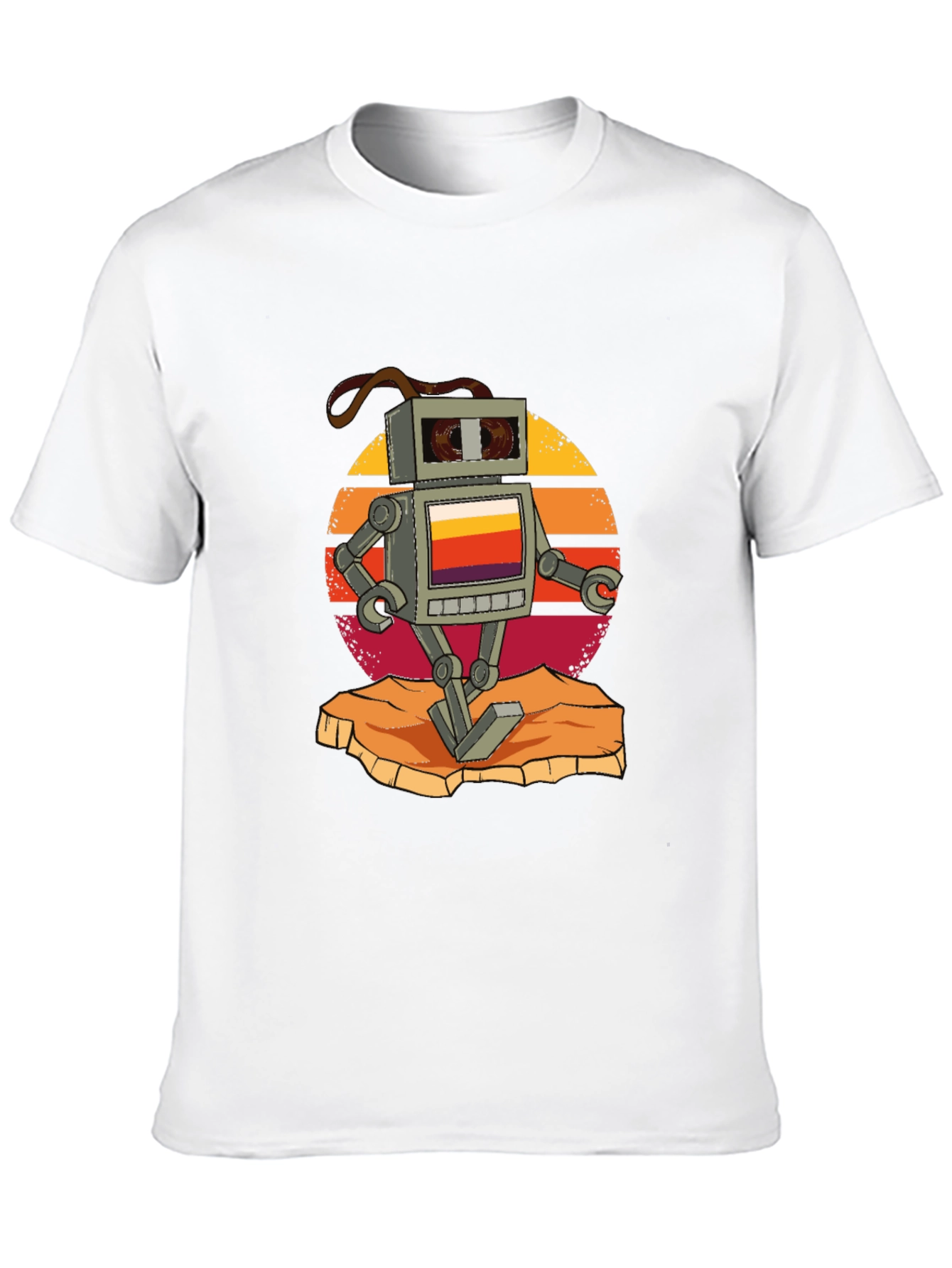 Retro Robot Graphic Tee - Black Cotton T-Shirt