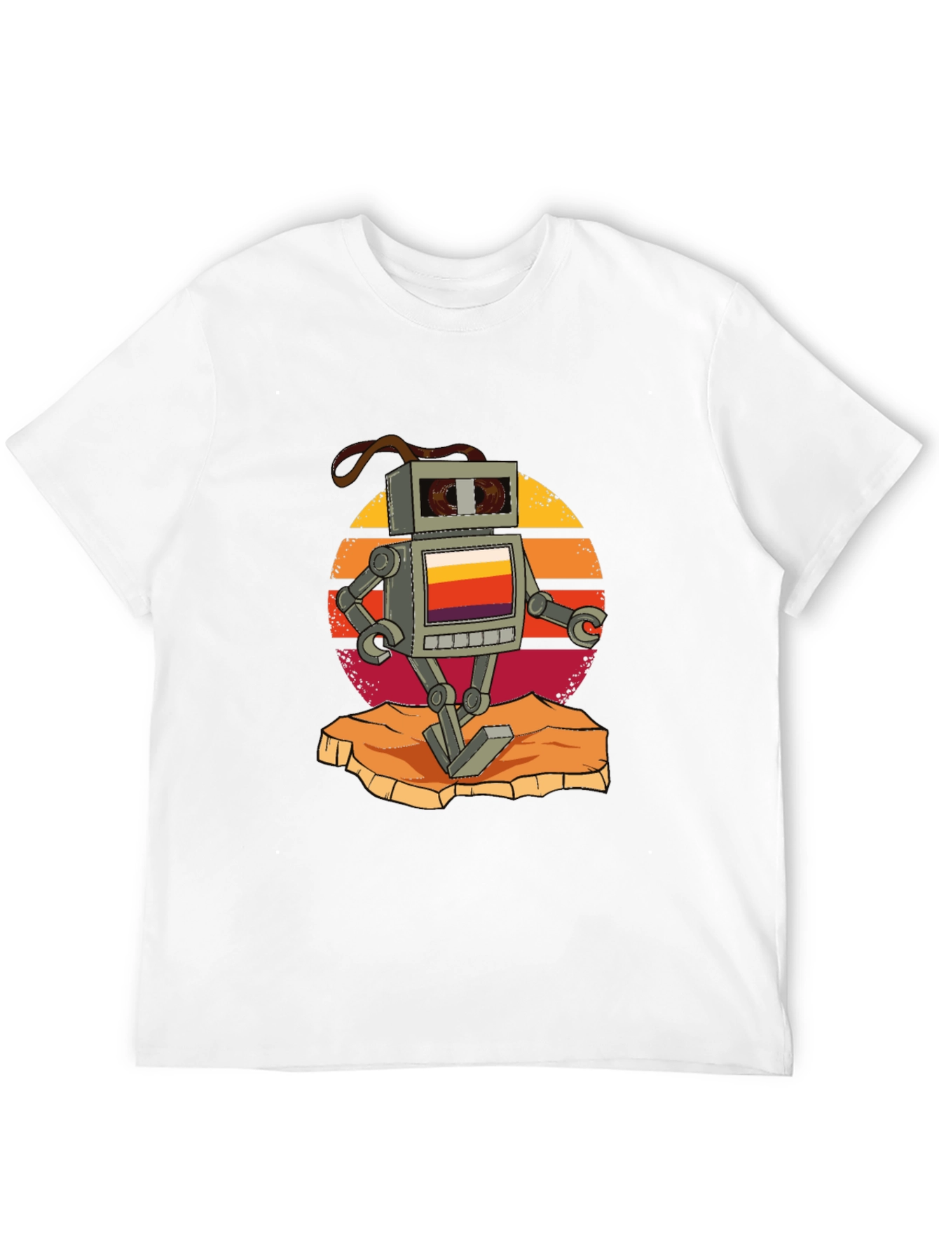 Retro Robot Graphic Tee - Black Cotton T-Shirt