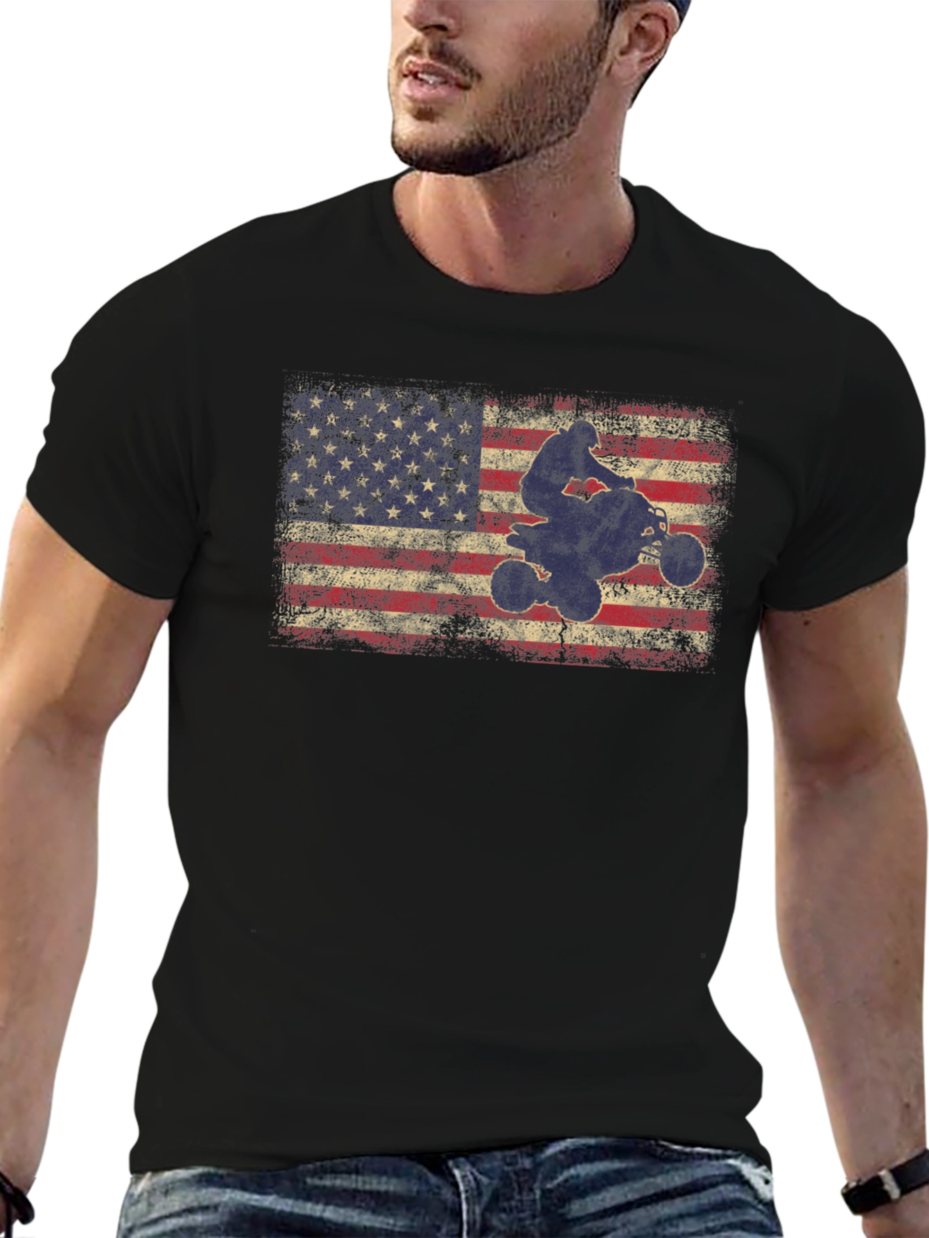 American Flag ATV Rider Graphic T-Shirt