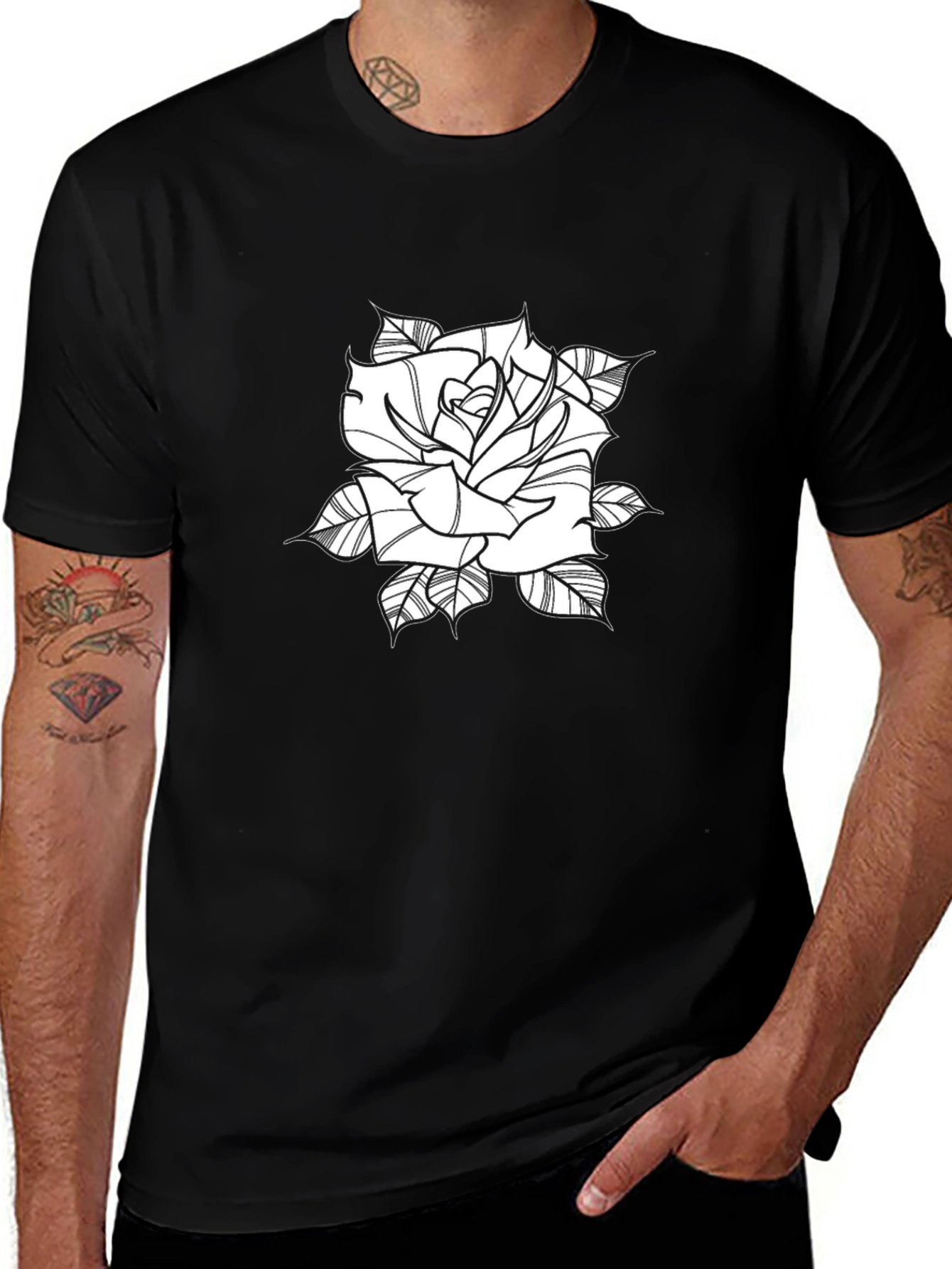 Black Tee with Rose Graphic