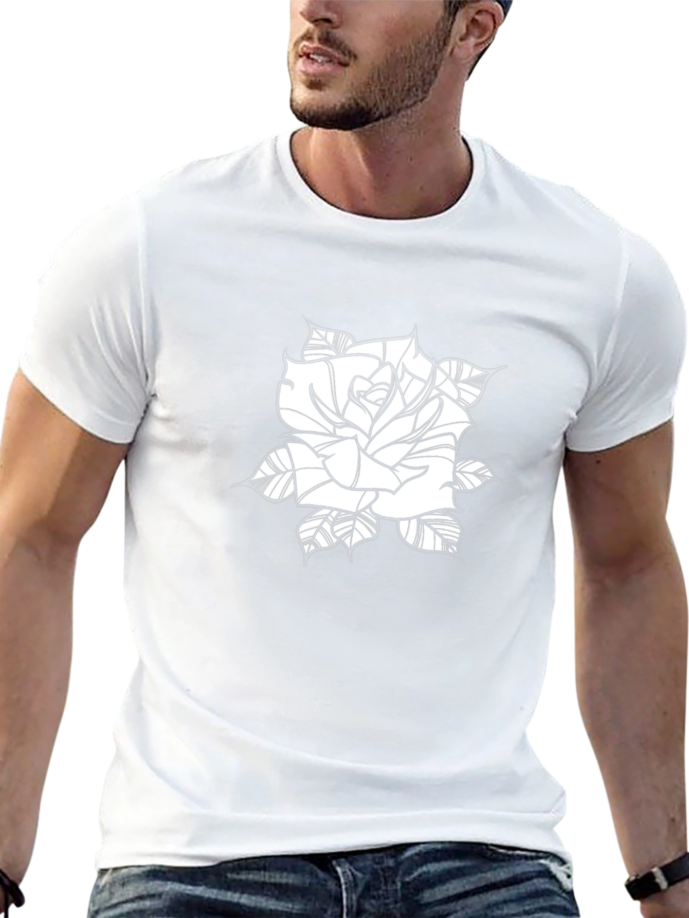 Black Tee with Rose Graphic