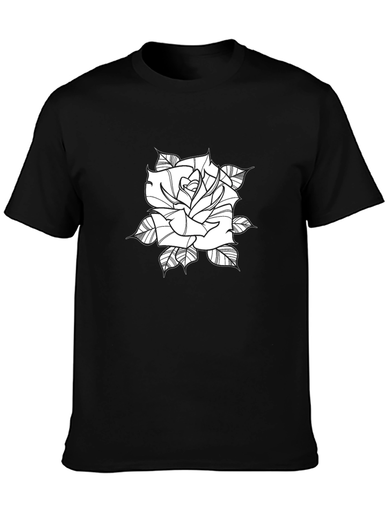Black Tee with Rose Graphic
