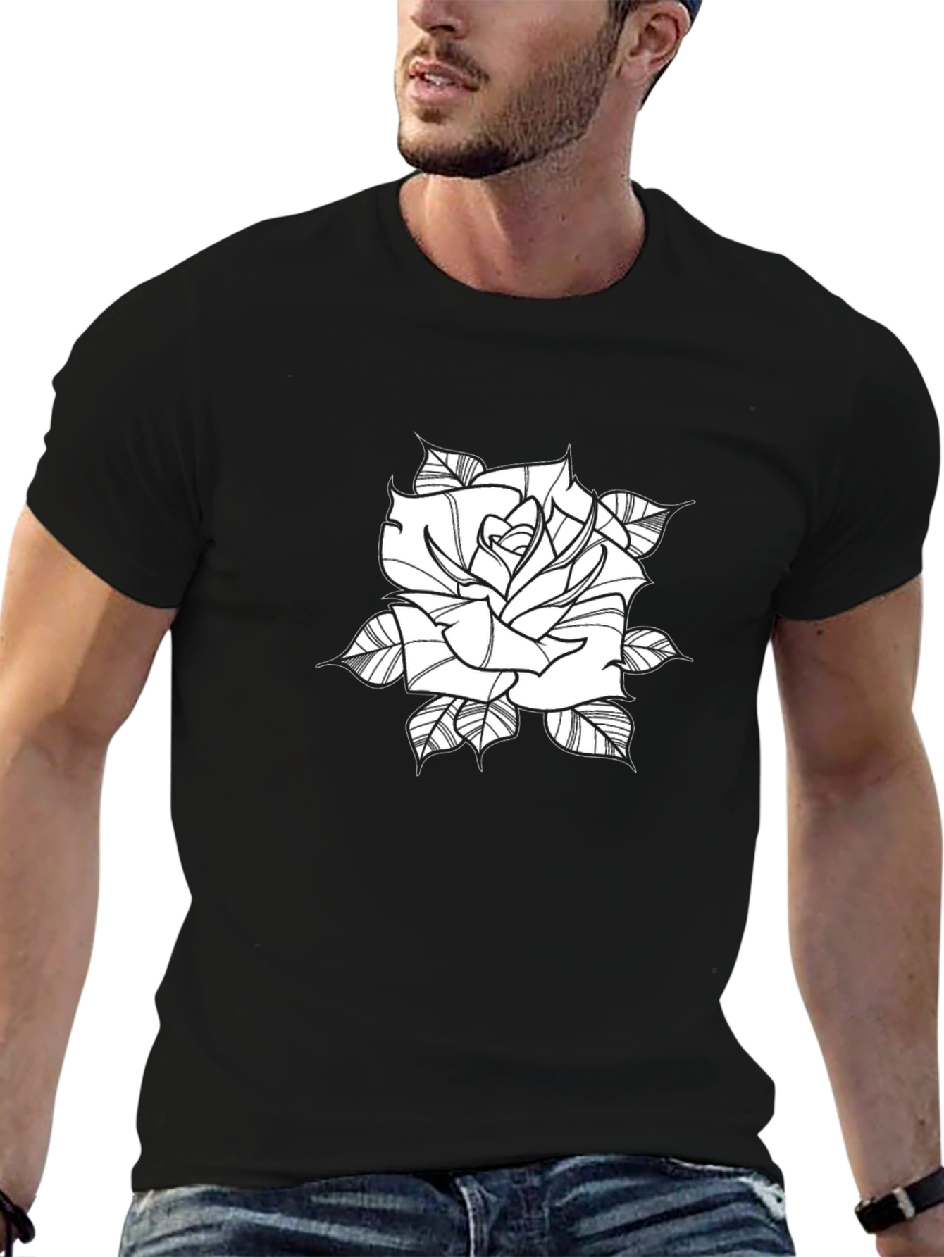 Black Tee with Rose Graphic