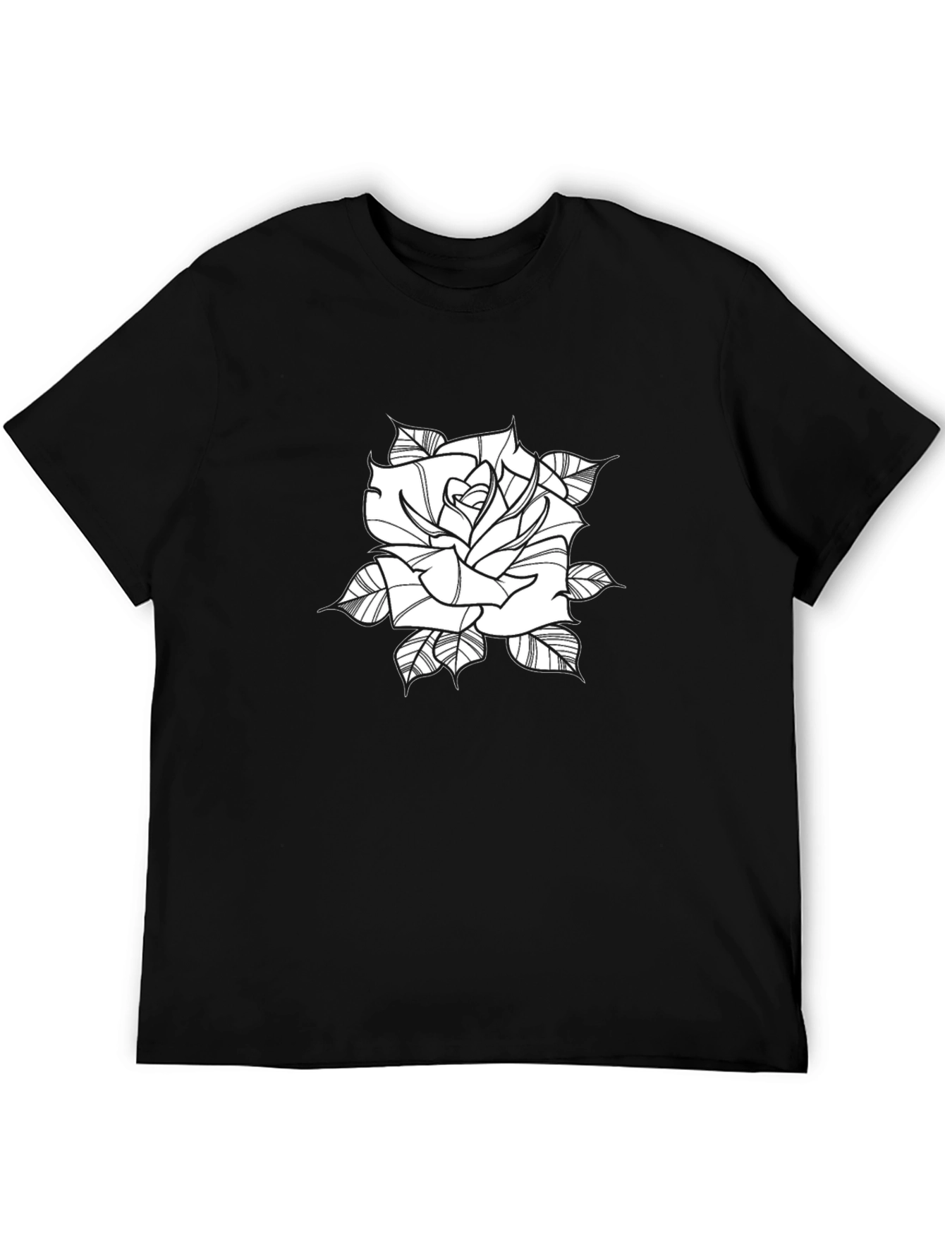 Black Tee with Rose Graphic