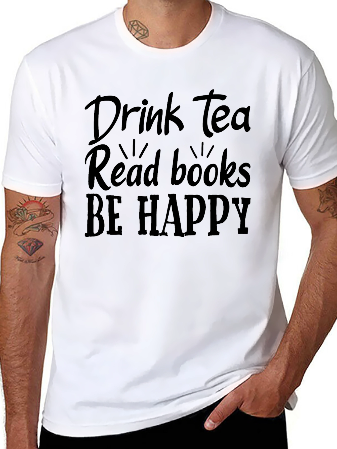 Drink Tea Read Books Be Happy Black T-Shirt