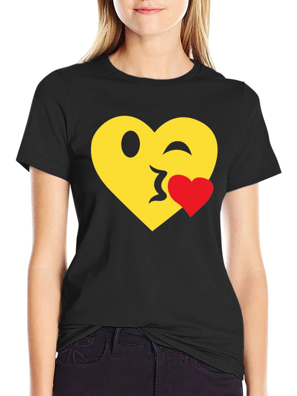 Emoji Heart Kiss T-Shirt - Black