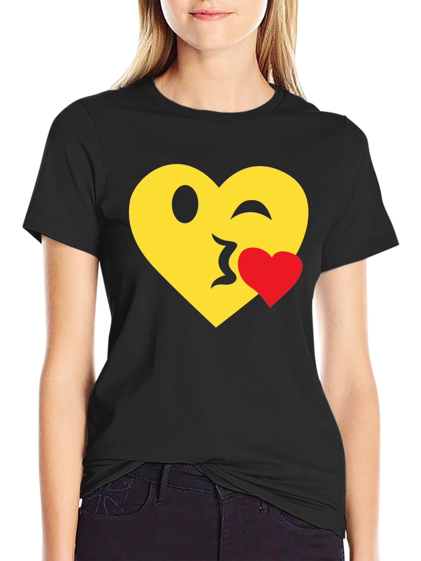 Emoji Heart Kiss T-Shirt - Black