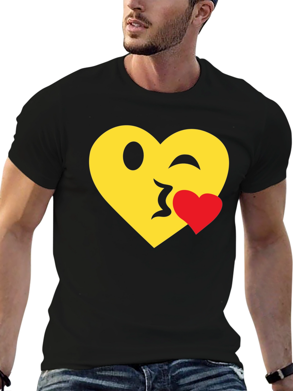 Emoji Heart Kiss T-Shirt - Black