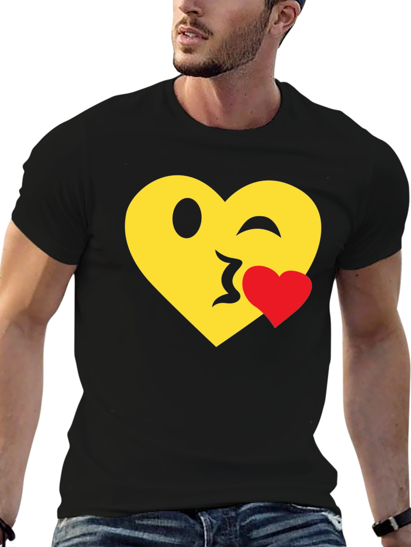 Emoji Heart Kiss T-Shirt - Black