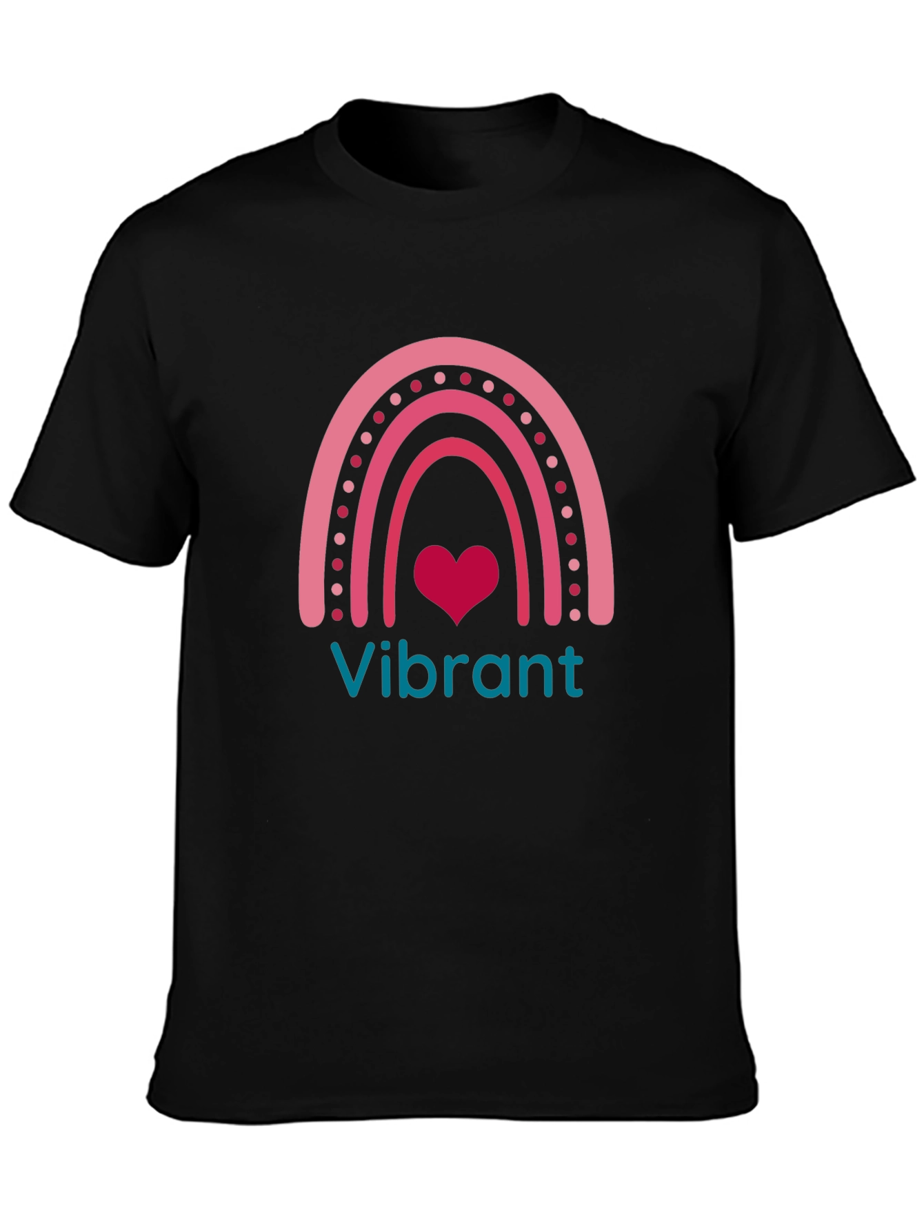 Vibrant Rainbow Heart Graphic Tee - Black