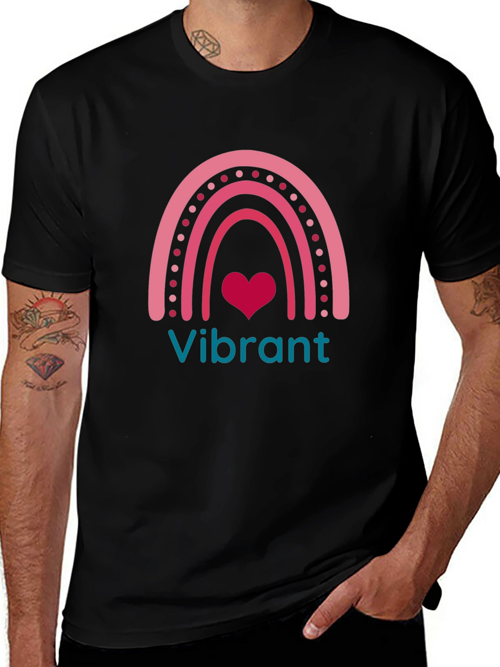 Vibrant Rainbow Heart Graphic Tee - Black