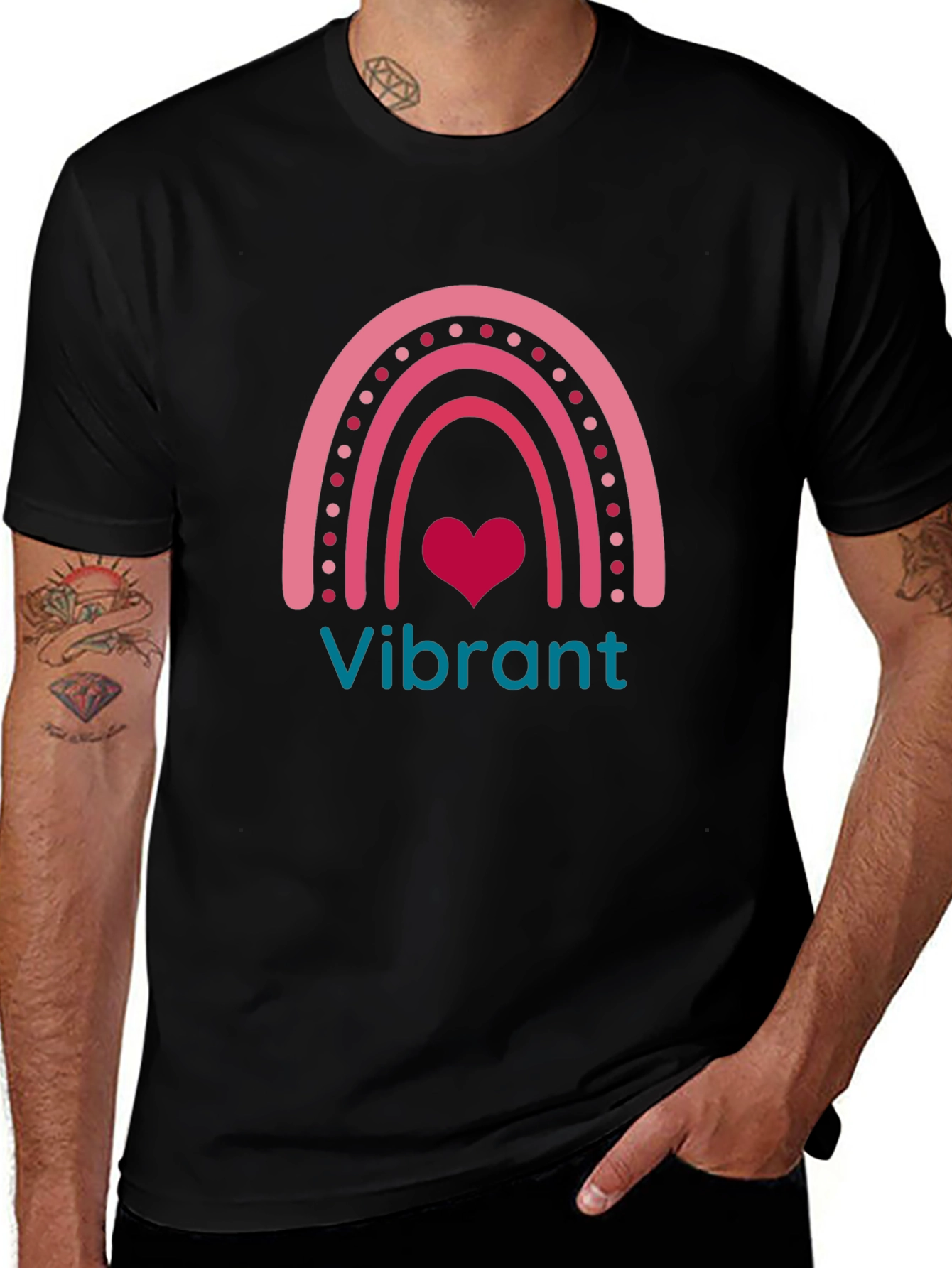 Vibrant Rainbow Heart Graphic Tee - Black