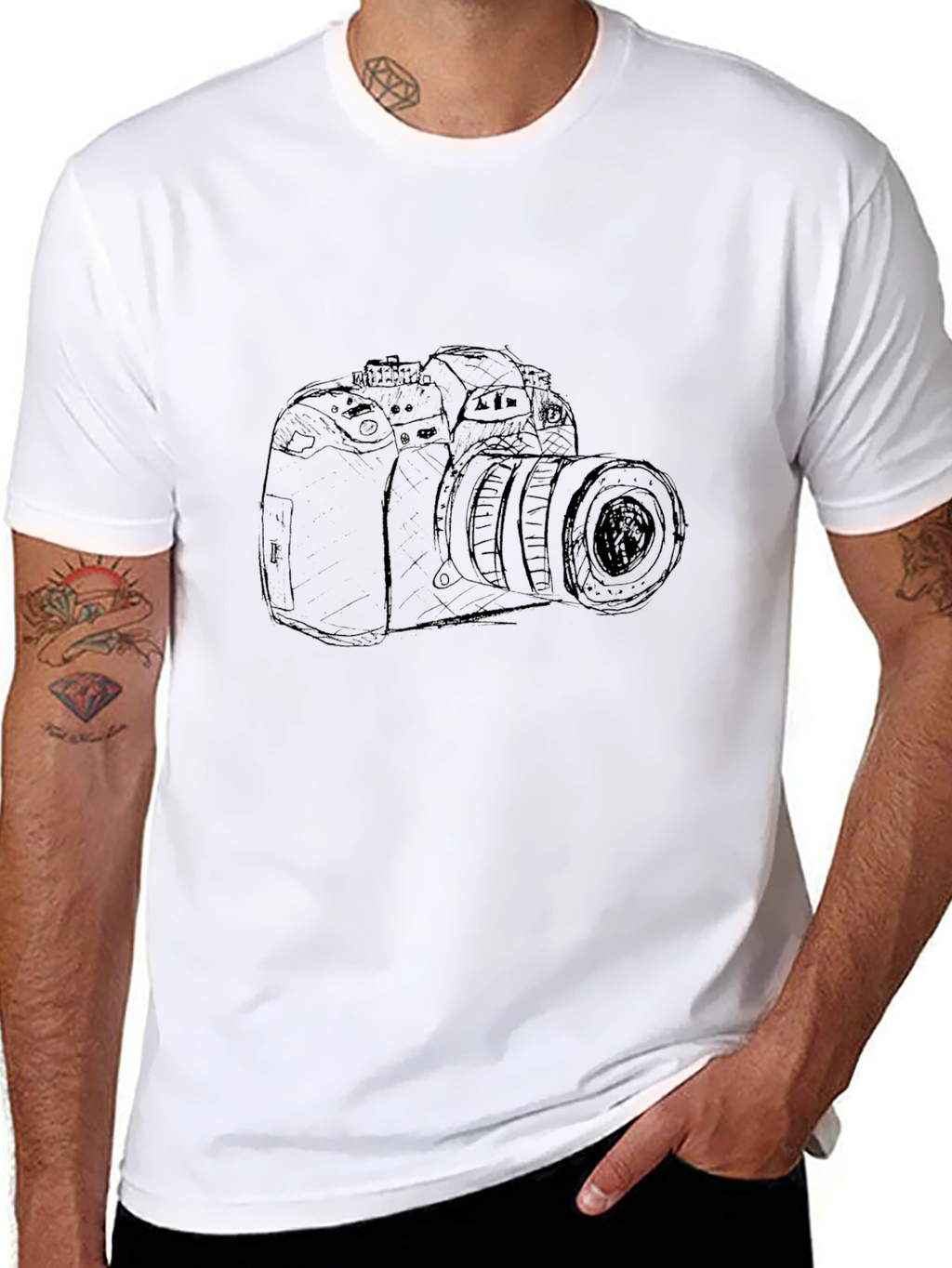 Camera Sketch Graphic Tee - Black
