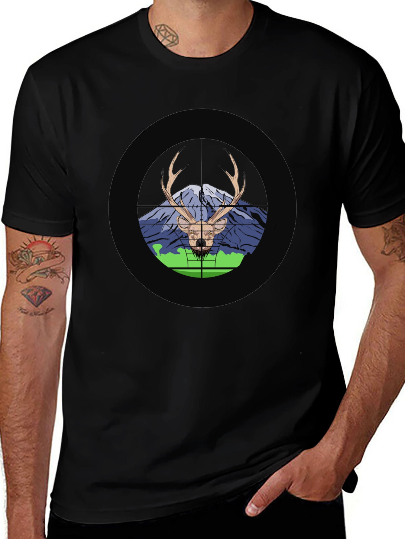 Deer in Crosshairs Graphic T-Shirt - Hunting Theme
