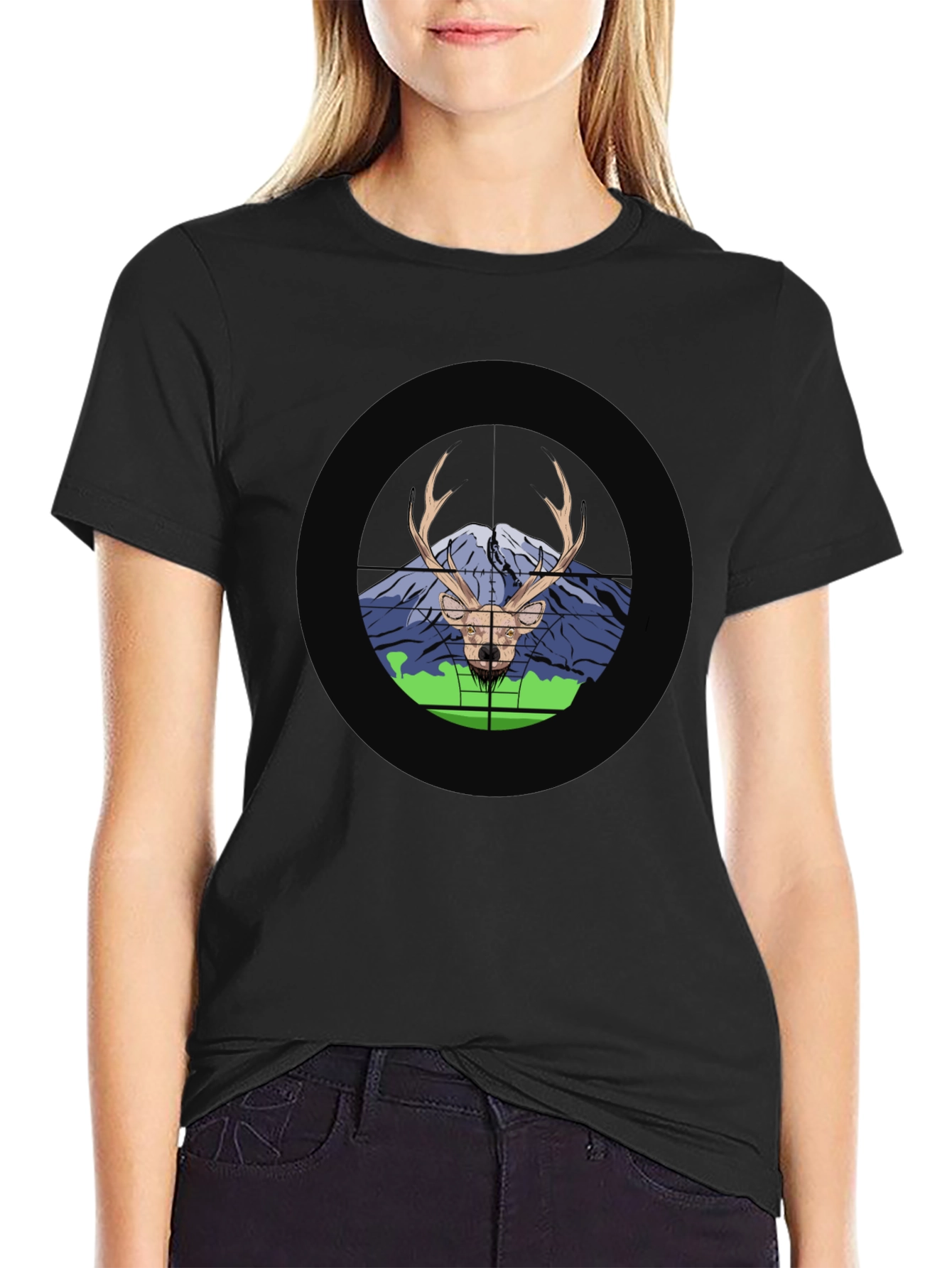 Deer in Crosshairs Graphic T-Shirt - Hunting Theme