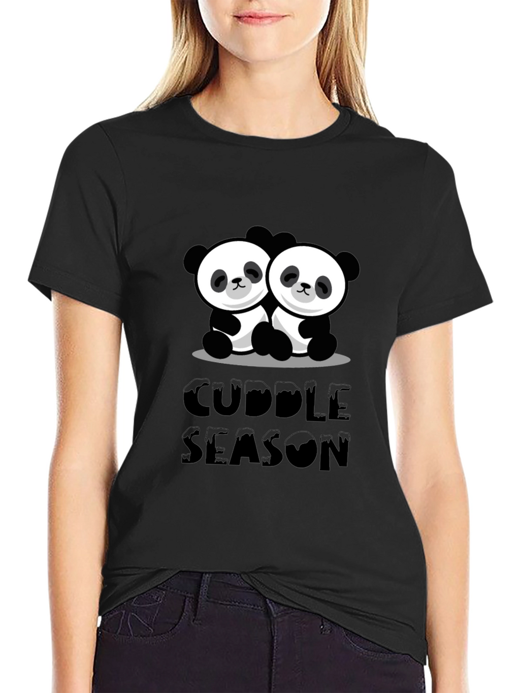 Cuddle Season Panda Bear Graphic Black T-Shirt