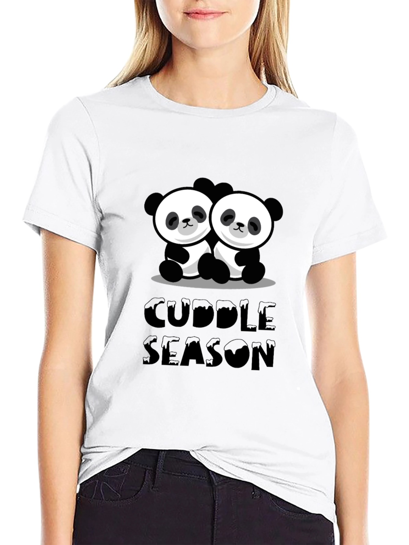 Cuddle Season Panda Bear Graphic Black T-Shirt