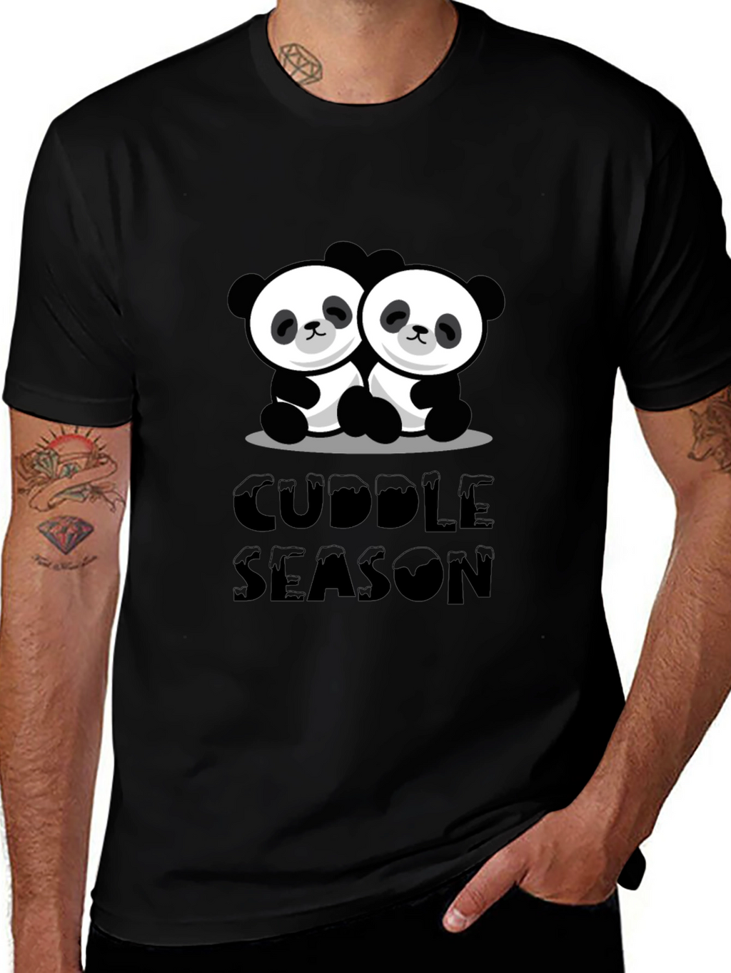 Cuddle Season Panda Bear Graphic Black T-Shirt