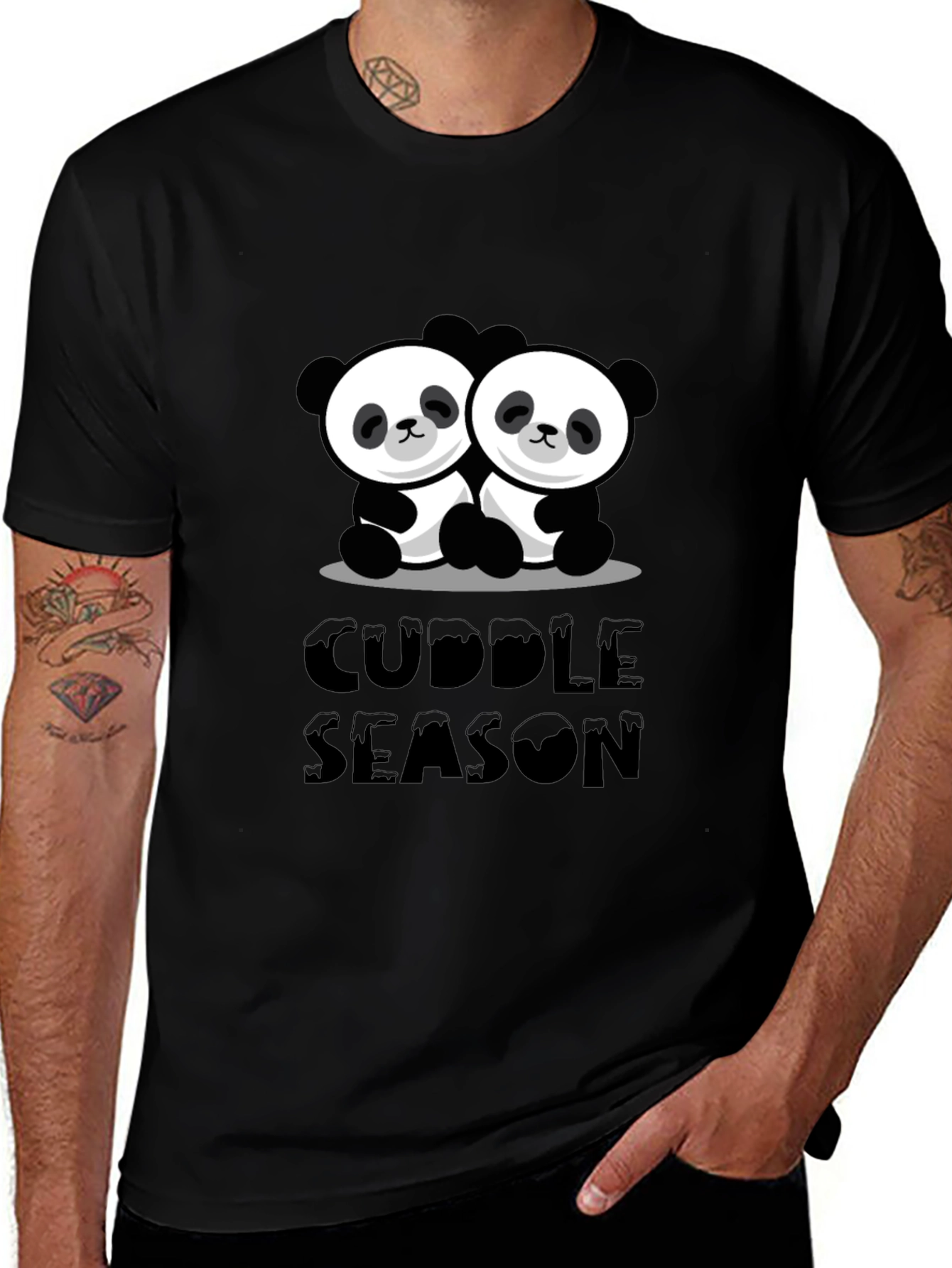 Cuddle Season Panda Bear Graphic Black T-Shirt