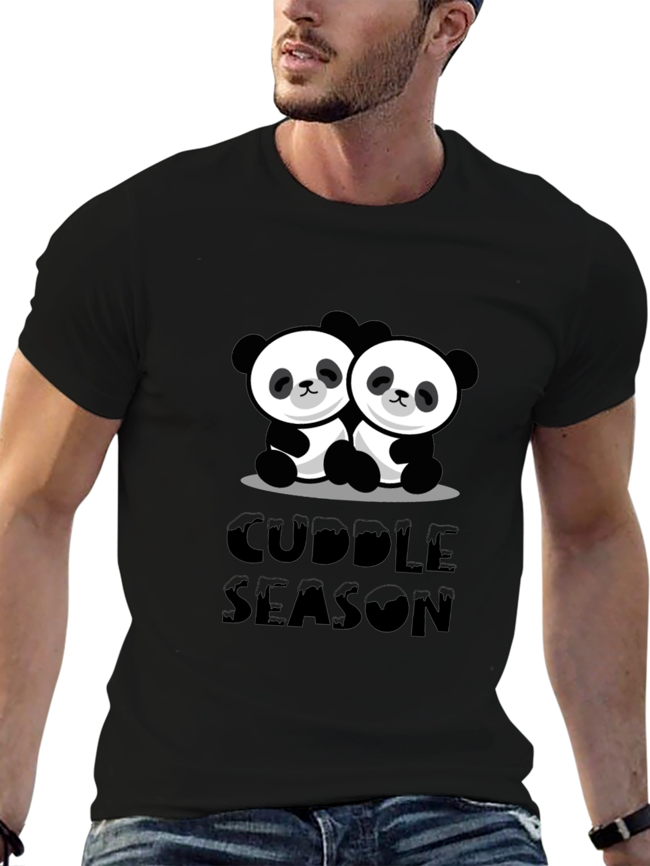 Cuddle Season Panda Bear Graphic Black T-Shirt
