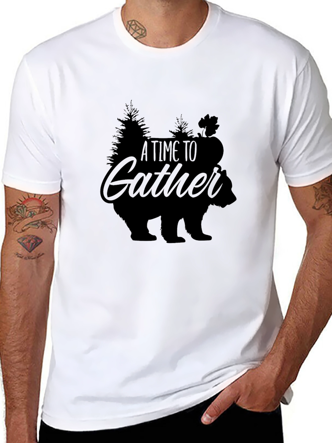 A Time to Gather Bear Graphic Tee - Black