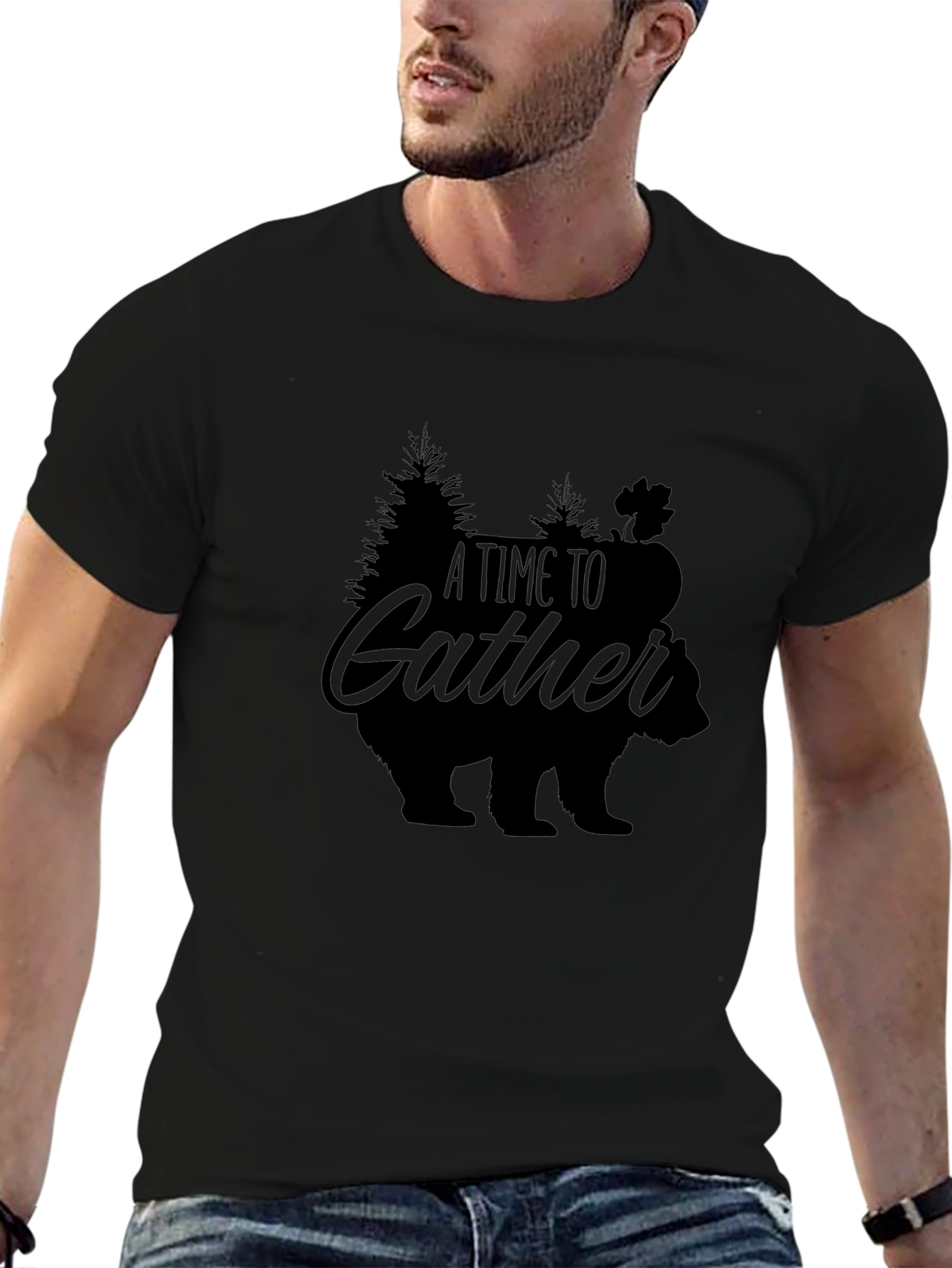 A Time to Gather Bear Graphic Tee - Black