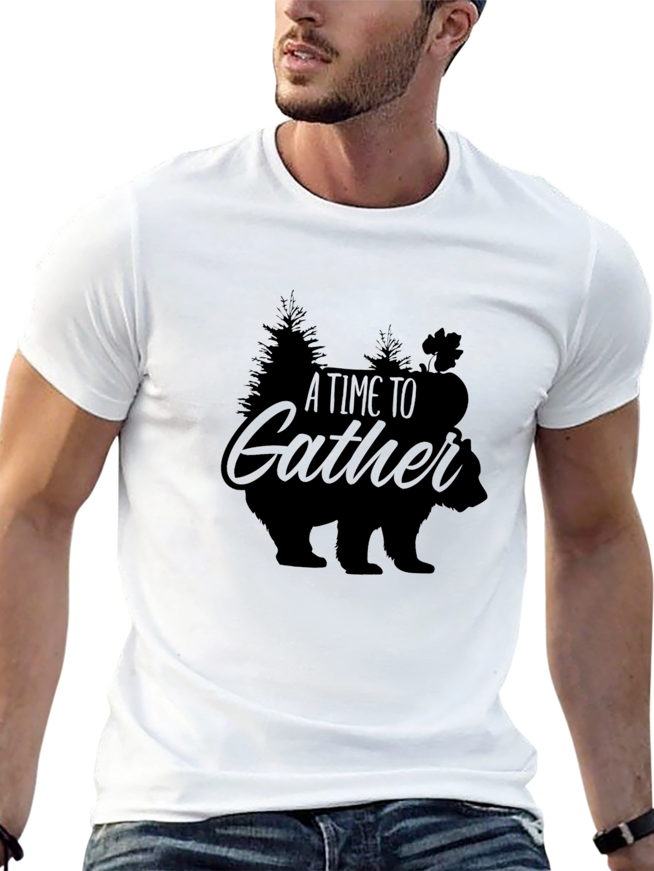 A Time to Gather Bear Graphic Tee - Black