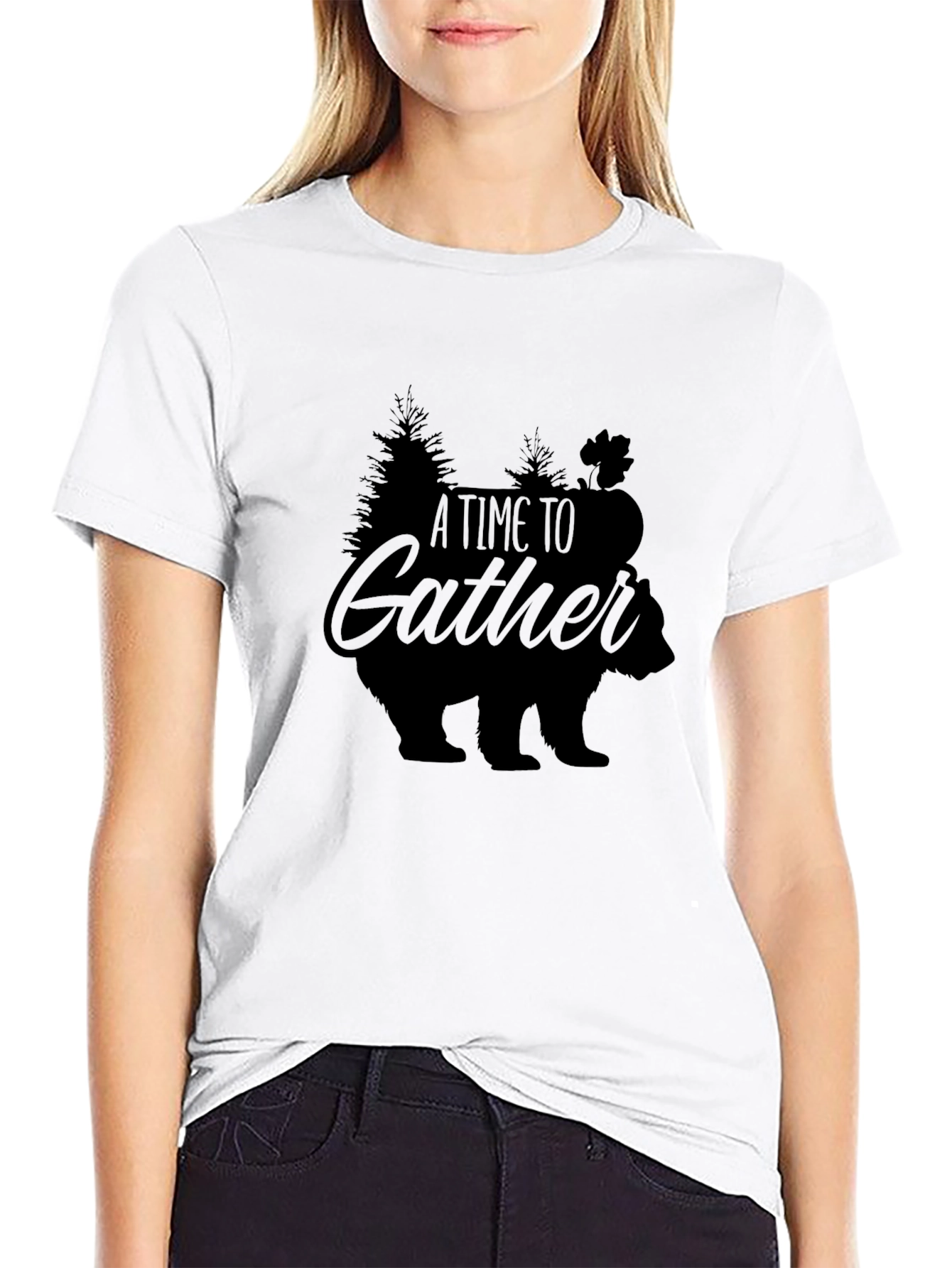 A Time to Gather Bear Graphic Tee - Black