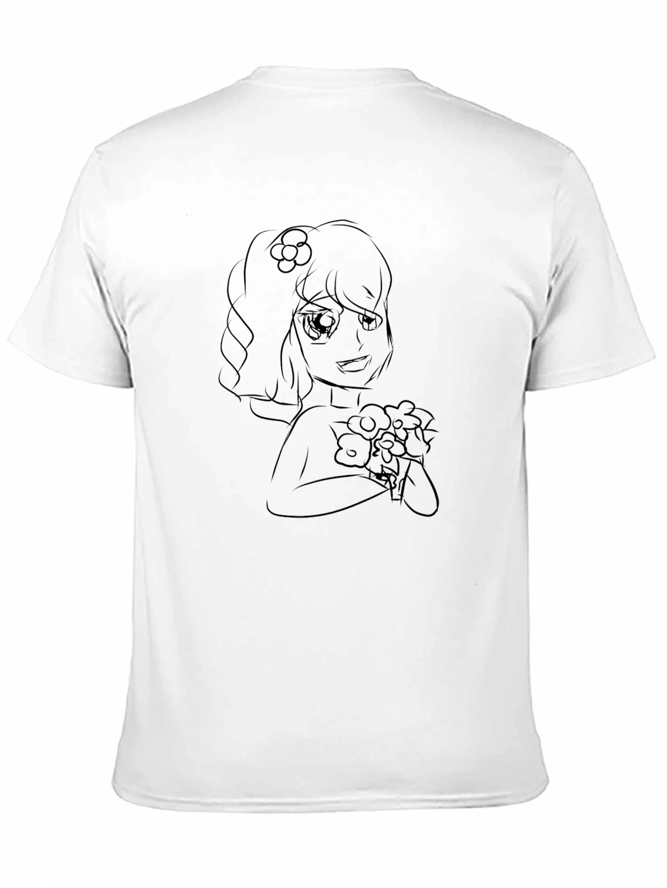 Black T-Shirt with Floral Anime Girl Design