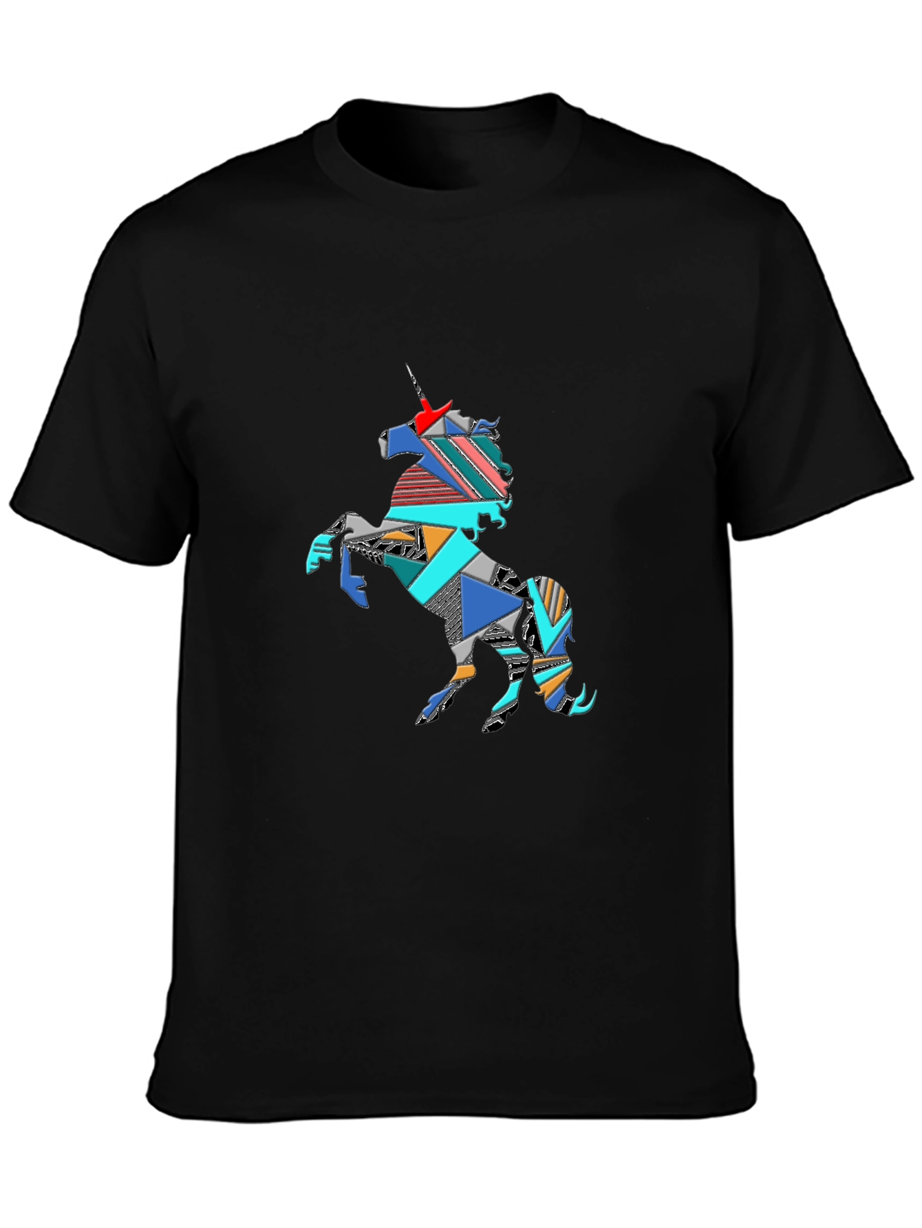 Geometric Unicorn Graphic Tee - Black Cotton