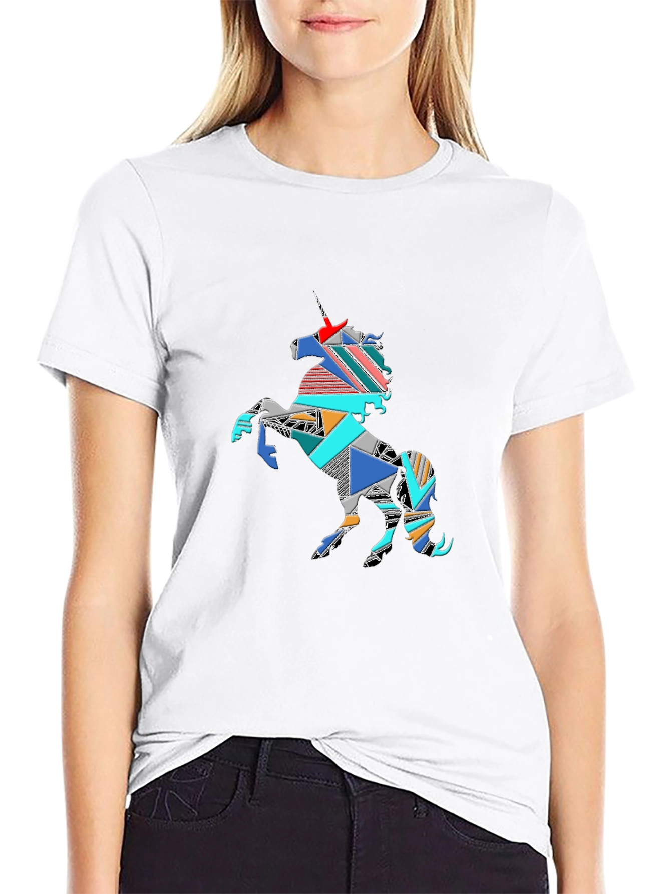 Geometric Unicorn Graphic Tee - Black Cotton