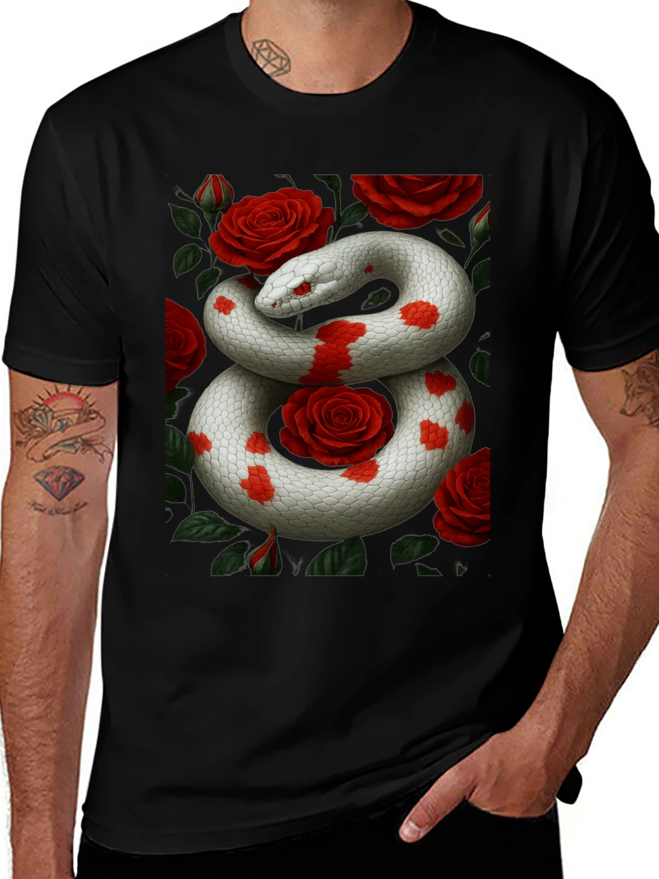 Snake & Roses Graphic Tee - Unique Design