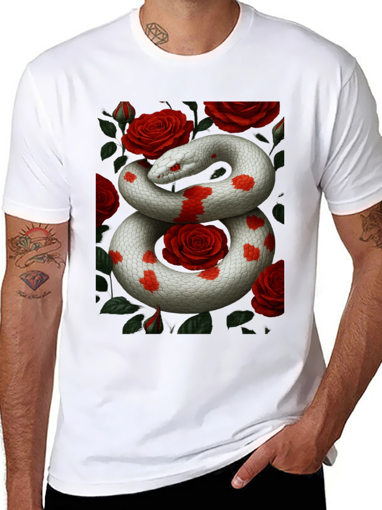 Snake & Roses Graphic Tee - Unique Design